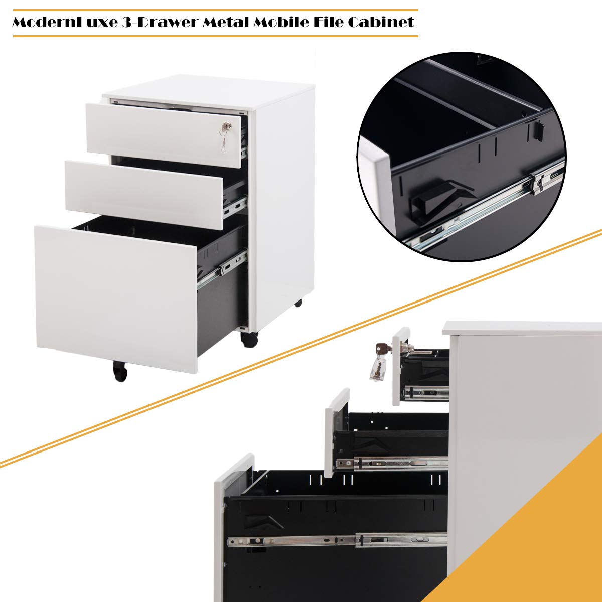 3-Drawer Locking Metal File Cabinet - Mobile Storage for Legal, Letter, A4 & F4 Documents - Fully Assembled Home Office Filing Cabinet (Wheels Not Included) | Perfect for Office Organization & Document Storage