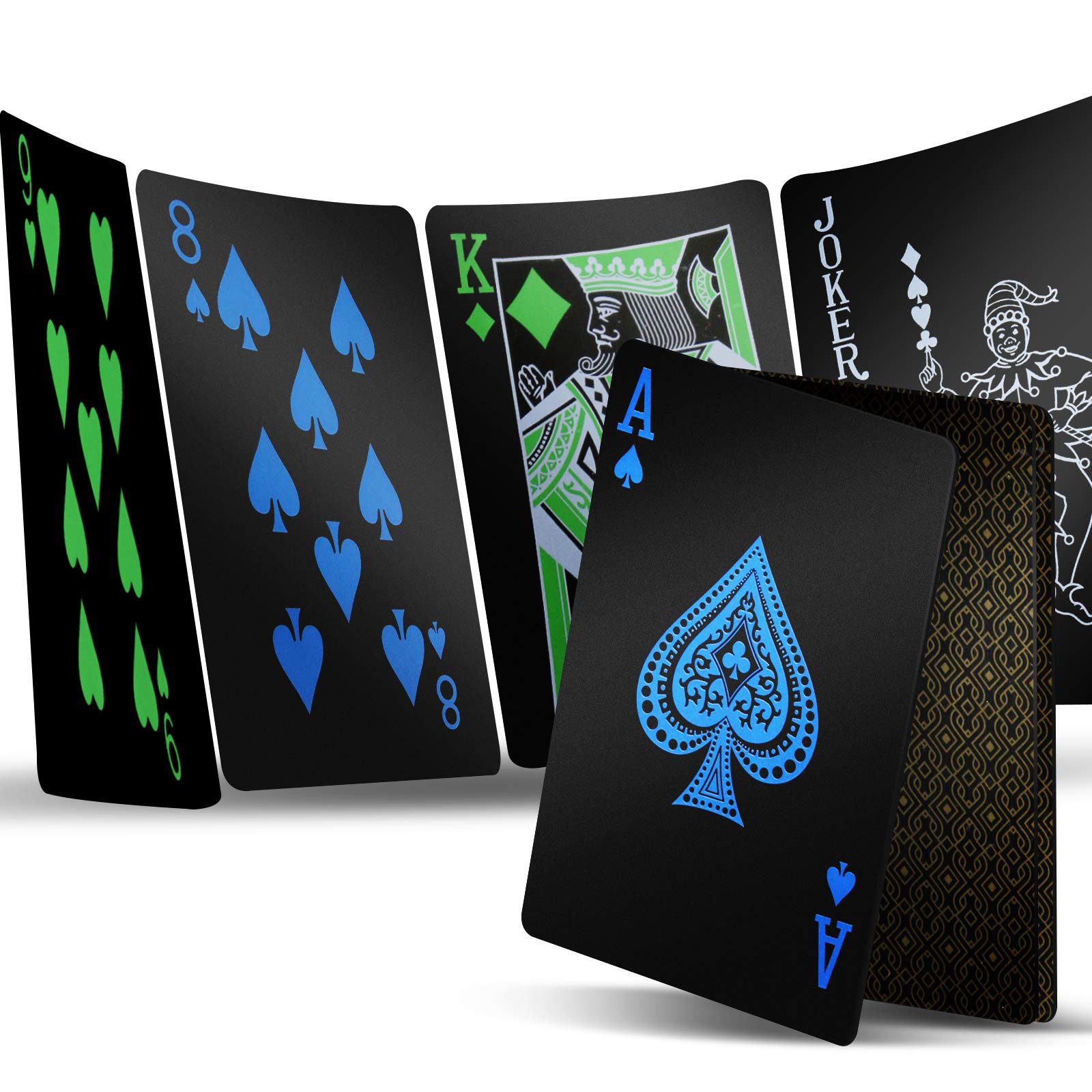 INTEGEAR 2-Pack Premium Plastic Playing Cards - Waterproof, Durable Black Poker Cards for Professional & Home Games - Perfect for Casino Nights, Poker Parties & Card Magic Tricks