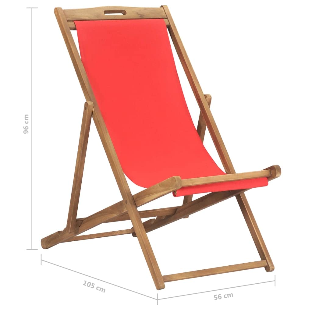Premium Folding Beach Chair - Solid Teak Wood Construction in Classic Red - Perfect for Dining Room, Modern Kitchen, Living Room, Garden, Indoor & Outdoor Use - Ideal for Beach Trips, Picnics, Camping & Patio Relaxation