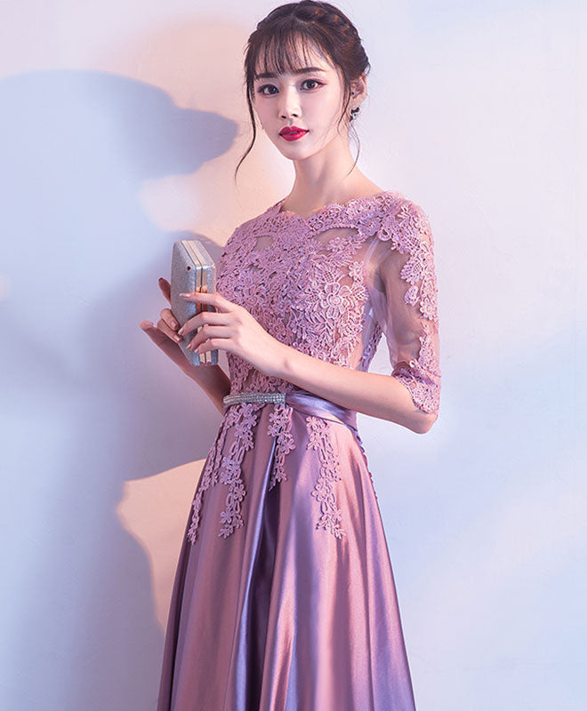 Elegant Pink A-Line Lace Long Prom Dress & Bridesmaid Gown - Perfect for Formal Dances, Weddings, and Special Occasions