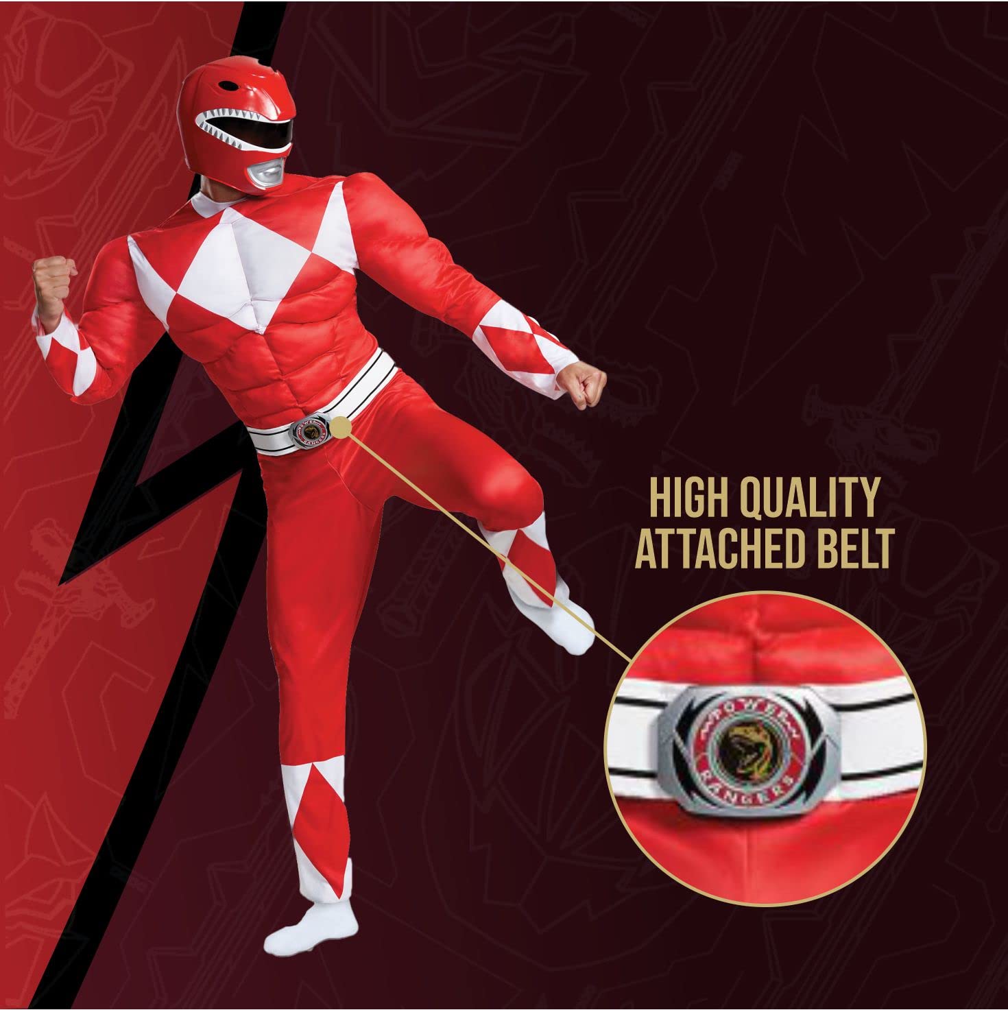 Red Ranger Classic Muscle Adult Costume for Men - Premium Superhero Halloween Cosplay Outfit | Perfect for Halloween Parties, Comic Con & Cosplay Events