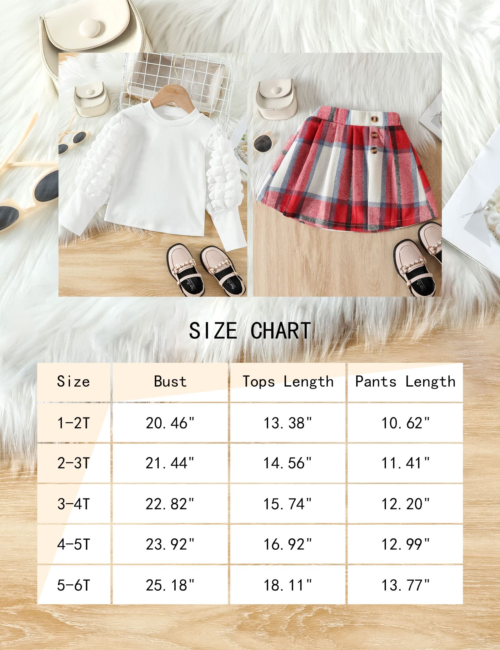Toddler Girl Outfits Set - Puff Sleeve Top & Plaid Pleated Skirt 2-Piece Winter Clothes for Girls | Fall Fashion, Holiday Dresses, Birthday Party Outfits