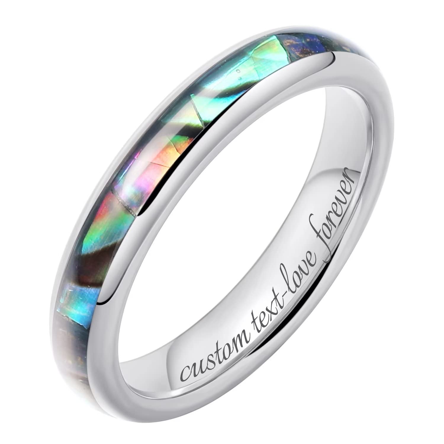 4mm Purple Shell Inlaid Tungsten Wedding Ring for Women - Durable Engagement Band - Perfect for Bridal Jewelry, Anniversary Gifts & Special Occasions