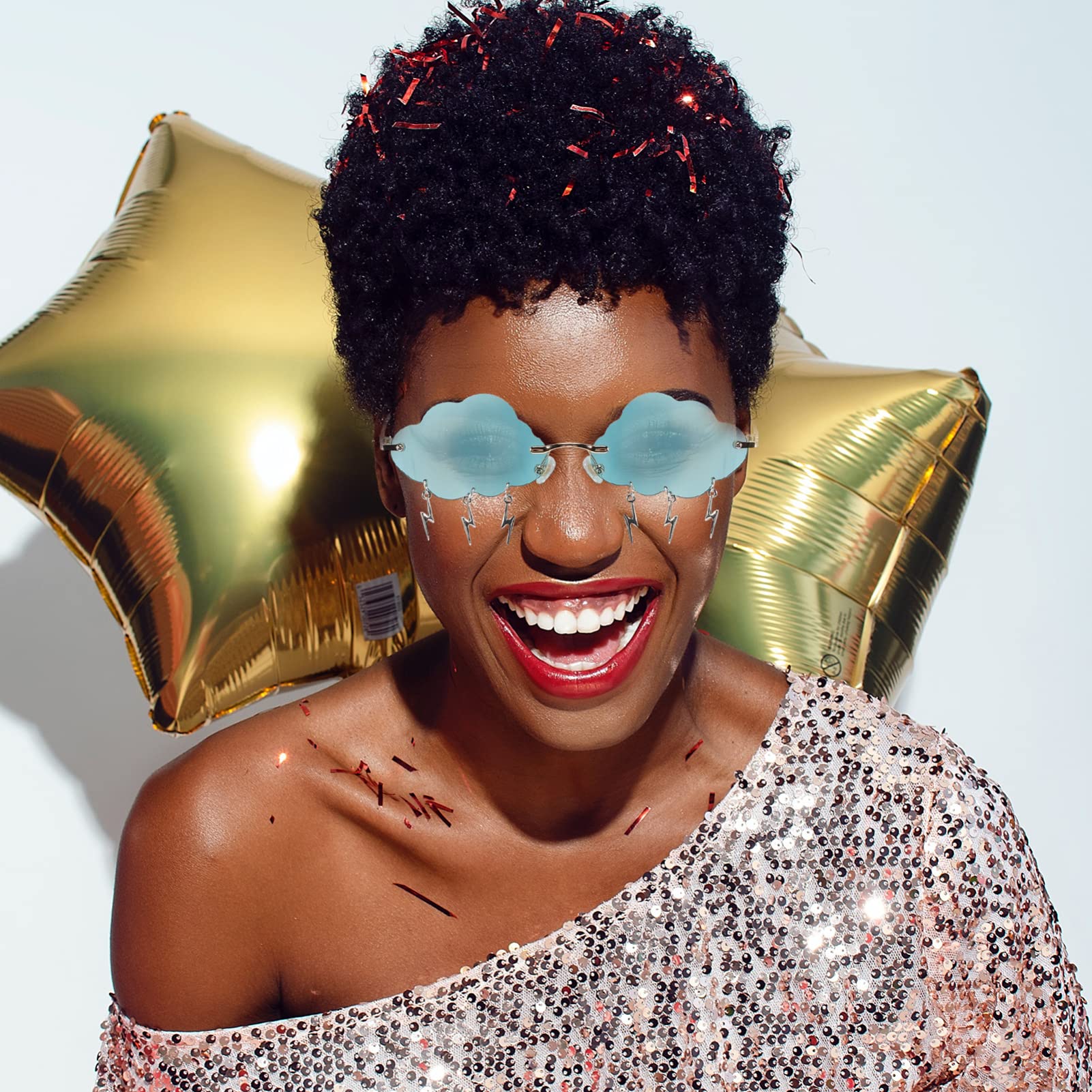 VALICLUD Rimless Vintage Cloud Sunglasses - 90s Retro Disco Rave Sunglasses for Women & Men - Perfect for Music Festivals, Beach Days & Nightclubs