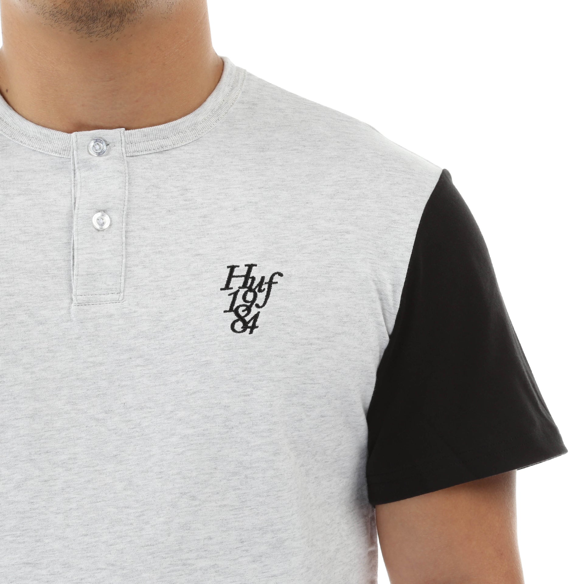 Huf Country Club Henley T-Shirt for Men - Ash Black | Casual Streetwear & Skate Style | Perfect for Everyday Wear, Skateboarding, and Urban Fashion