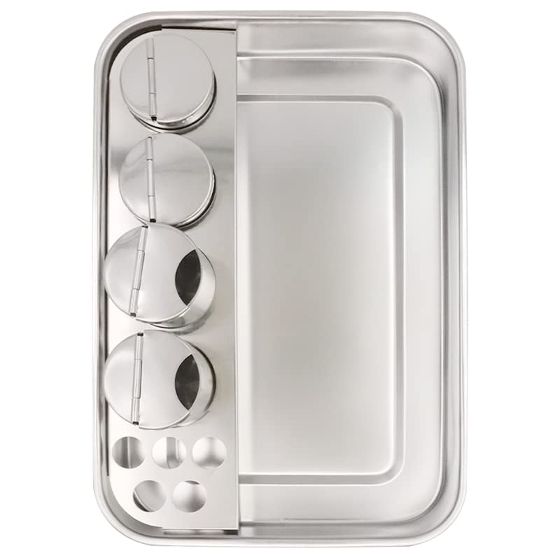 Stainless Steel Dental Tool Tray with 4 Bottles - Dentist Instrument Storage Box for Oral Material Organization - Professional Dental Lab Equipment for Dentists, Clinics & Home Use