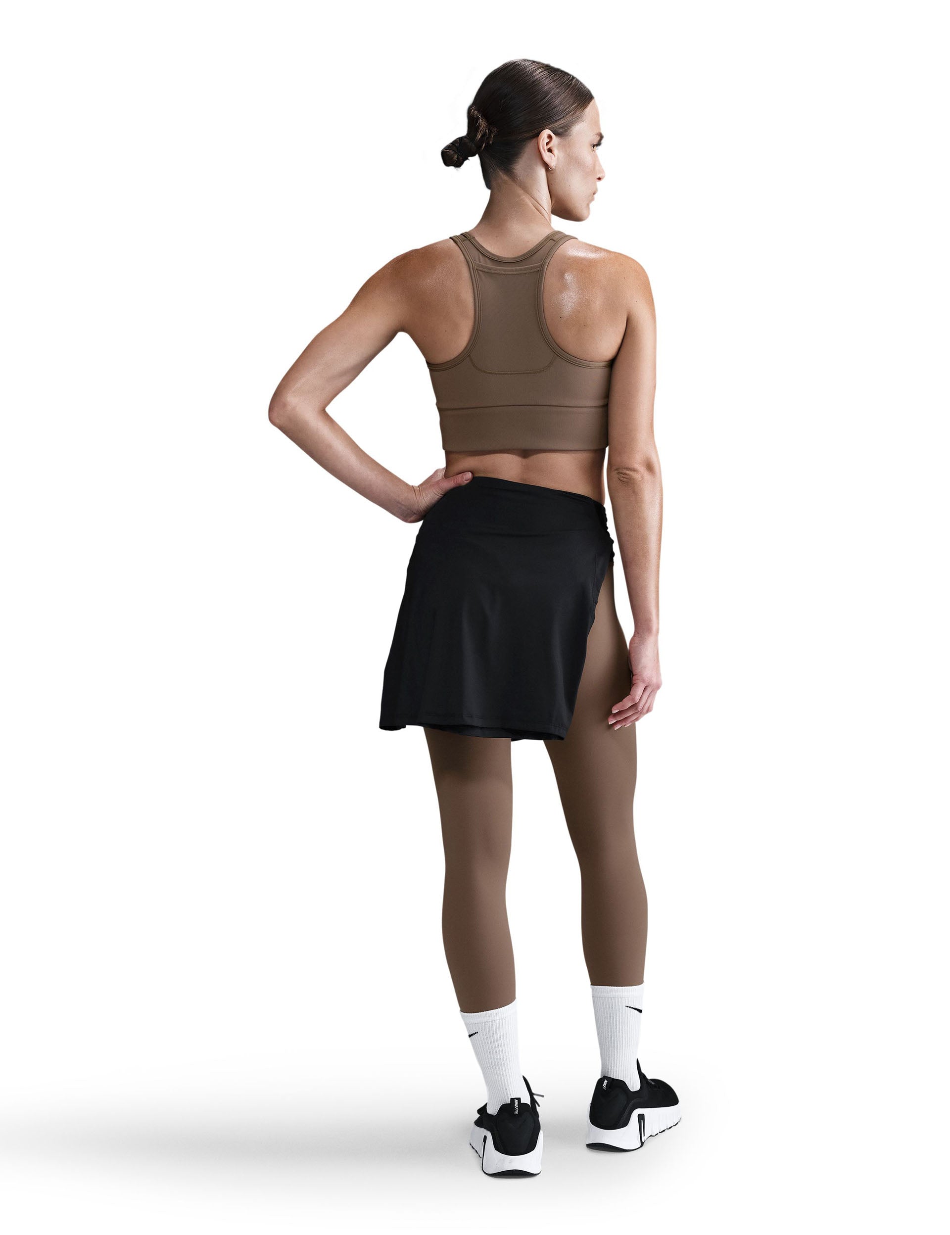 Swoosh Pocket Medium Support Sports Bra - Mink Brown/White - High Impact Workout, Running, Yoga & Gym Activewear for Women
