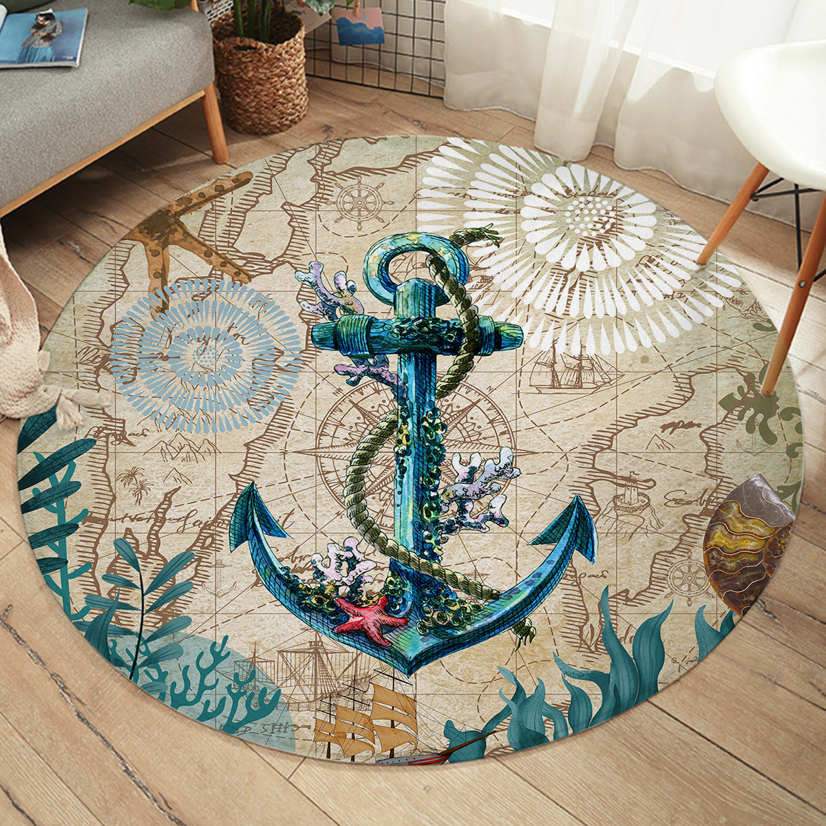 Anchor Love Round Area Rug - Soft Non-Slip Boho Home Decor for Living Room, Bedroom & Nursery | Perfect for Cozy Spaces & Modern Interiors