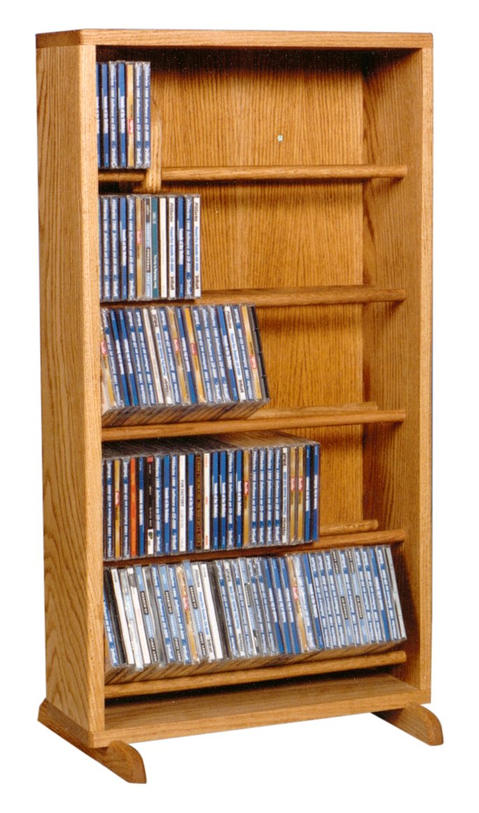 HILL 06 Series CD Storage Cabinet - 506-18 Real Oak Wood Media Shelf (33.5
