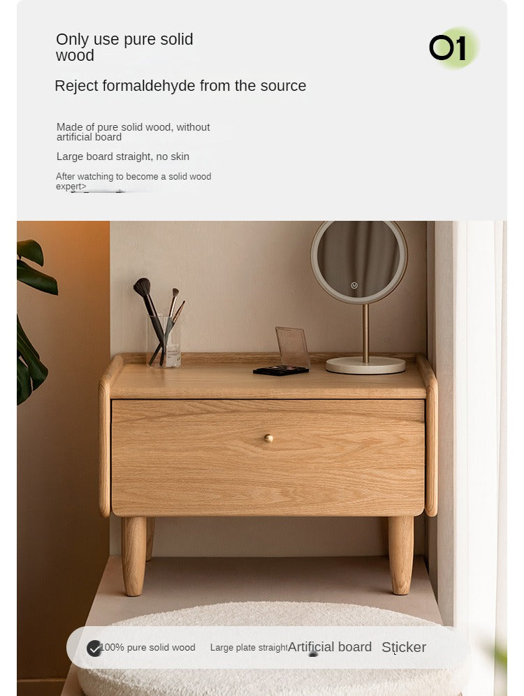 Solid Oak Wood Small Dressing Table with Mirror - Compact Vanity Desk for Bedroom, Makeup & Beauty Station - Perfect for Small Spaces & Apartment Living