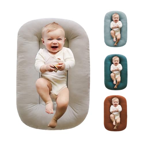 Organic Cotton Baby Lounger & Infant Nest - Co-Sleeping Bed for Newborns 0-24 Months | Portable Baby Sleeper Pillow | Breathable & Safe Baby Lounger for Nursery, Travel & Playtime (Apricot)