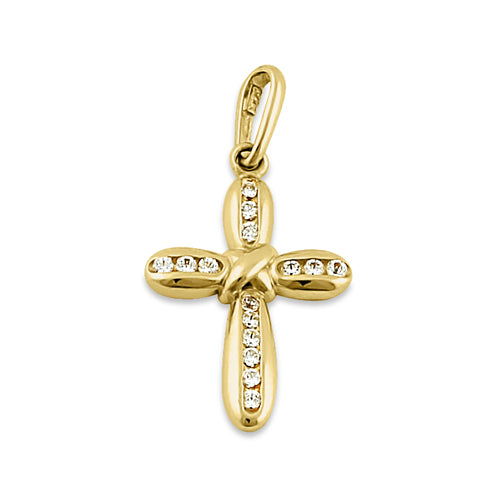 14K Solid Yellow Gold Round Clear Cubic Zirconia Cross Pendant Necklace for Women - Perfect for Everyday Wear, Gifts & Special Occasions