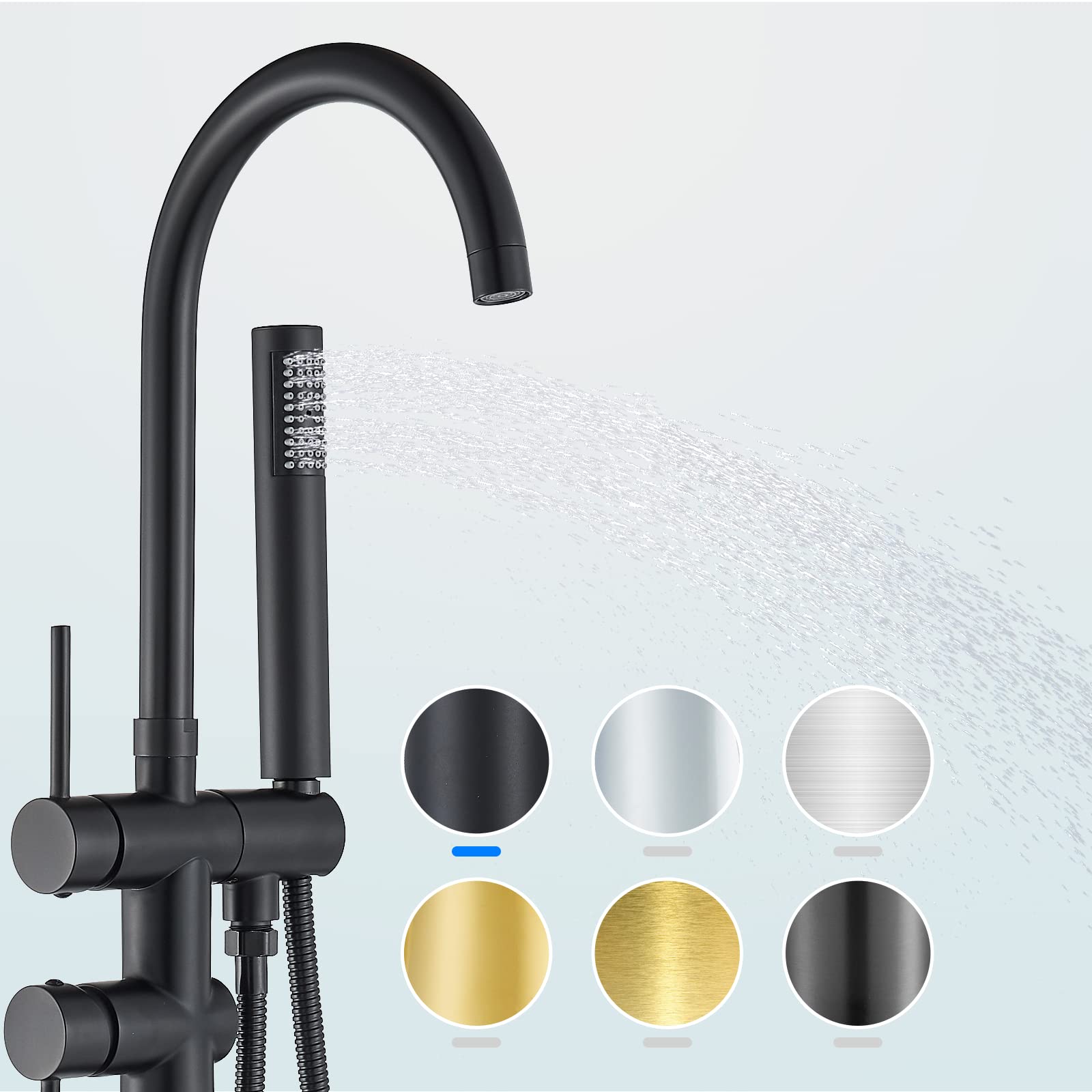 YAGATAP Freestanding Bathtub Faucet - Matte Black Floor Mount Tub Filler with High Flow Shower & Handheld Sprayer - Perfect for Modern Bathroom & Spa Relaxation