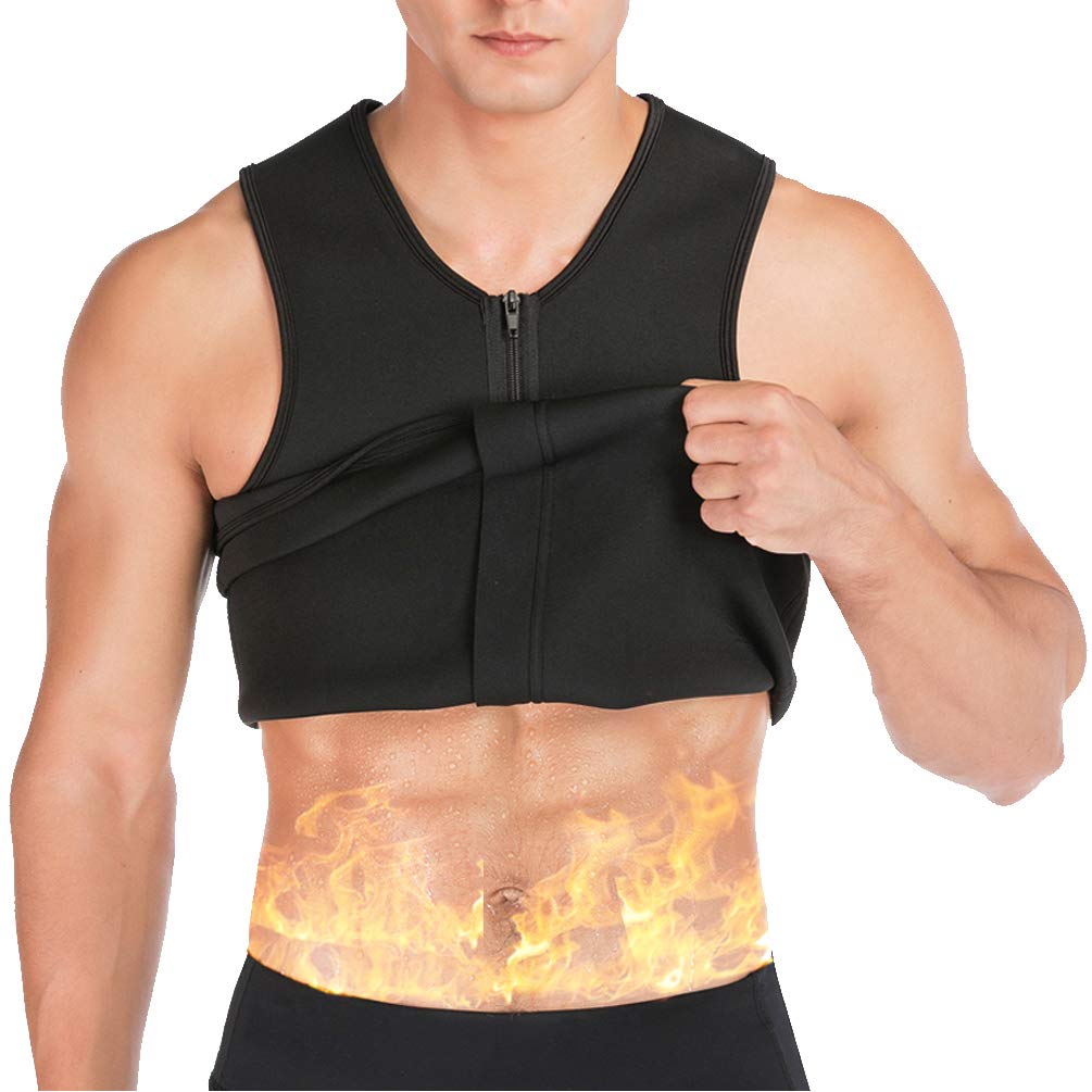 DODOING Men's Waist Trainer Vest - Neoprene Weight Loss Corset, Compression Sauna Sweat Vest for Men, Body Shaper Slimming Tank Top with Zipper, Workout Shapewear Shirt for Gym & Daily Wear