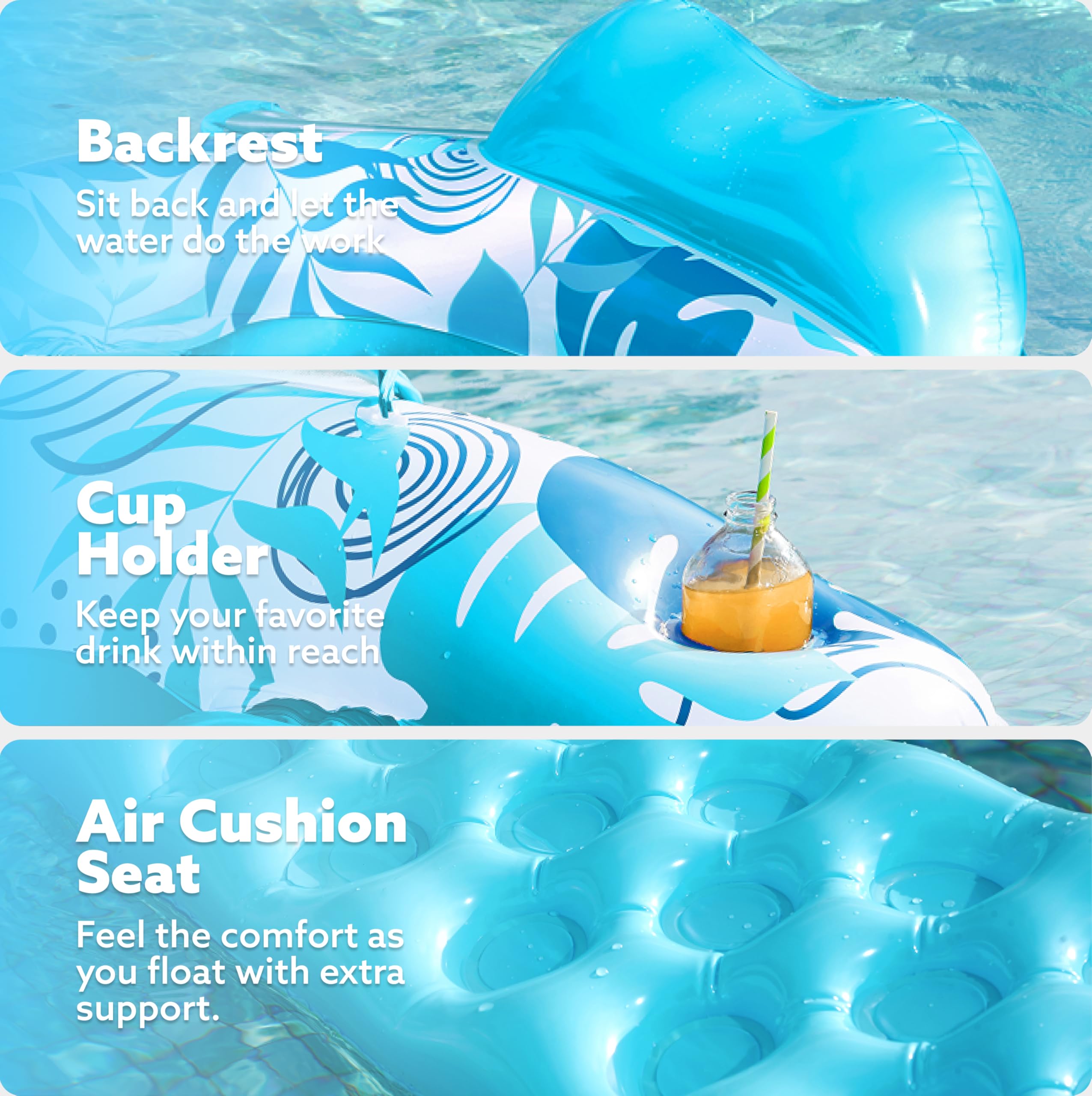 **2 Pack Inflatable Pool Floats for Adults - Floating Chairs with Cup Holders, Summer Water Hammock & Noodle Mat (Leaf Design) - Perfect for Swimming Pools, Beach Parties & Relaxing by the Lake**