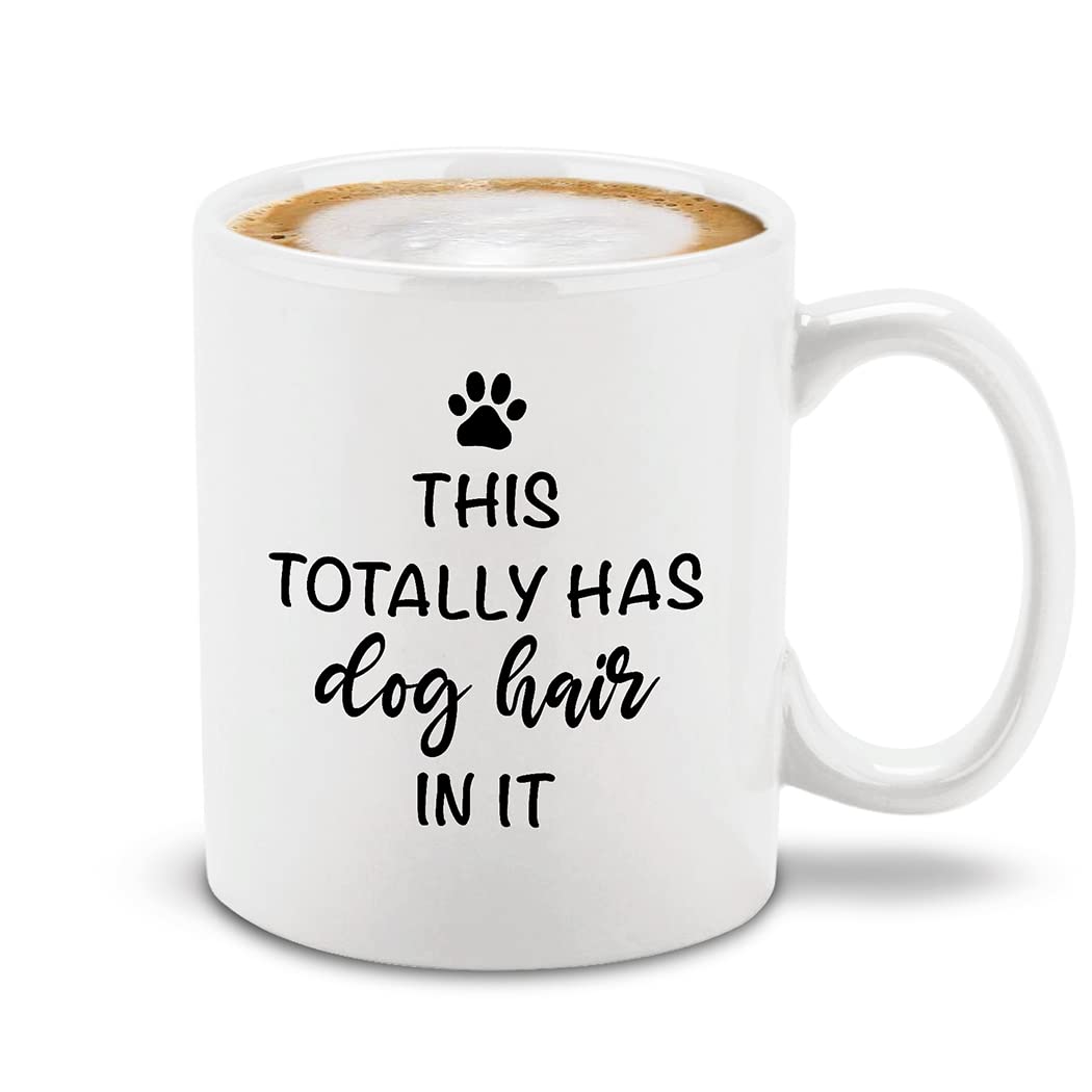 Shop4Ever® Funny Ceramic Coffee Mug - 11 oz Dog Hair Themed Cup for Dog Lovers, Perfect Gift for Dog Moms & Dads - Ideal for Coffee, Tea & Office Use (White)