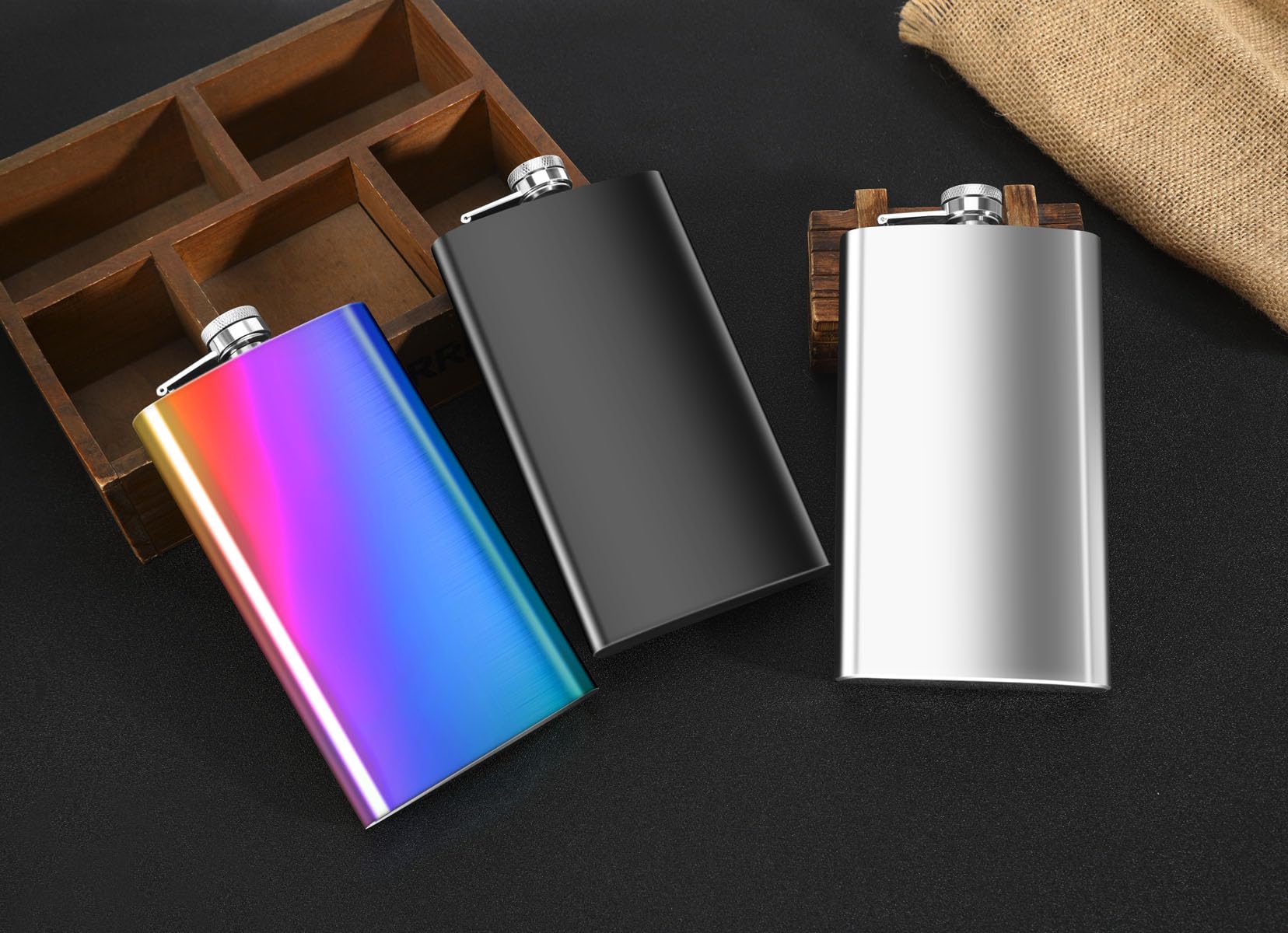 12 oz Matte Black Stainless Steel Whiskey Hip Flask with Funnel - Leak Proof & Durable for Outdoor, Travel & Gifts - Portable Pocket Liquor Flask in Gift Box