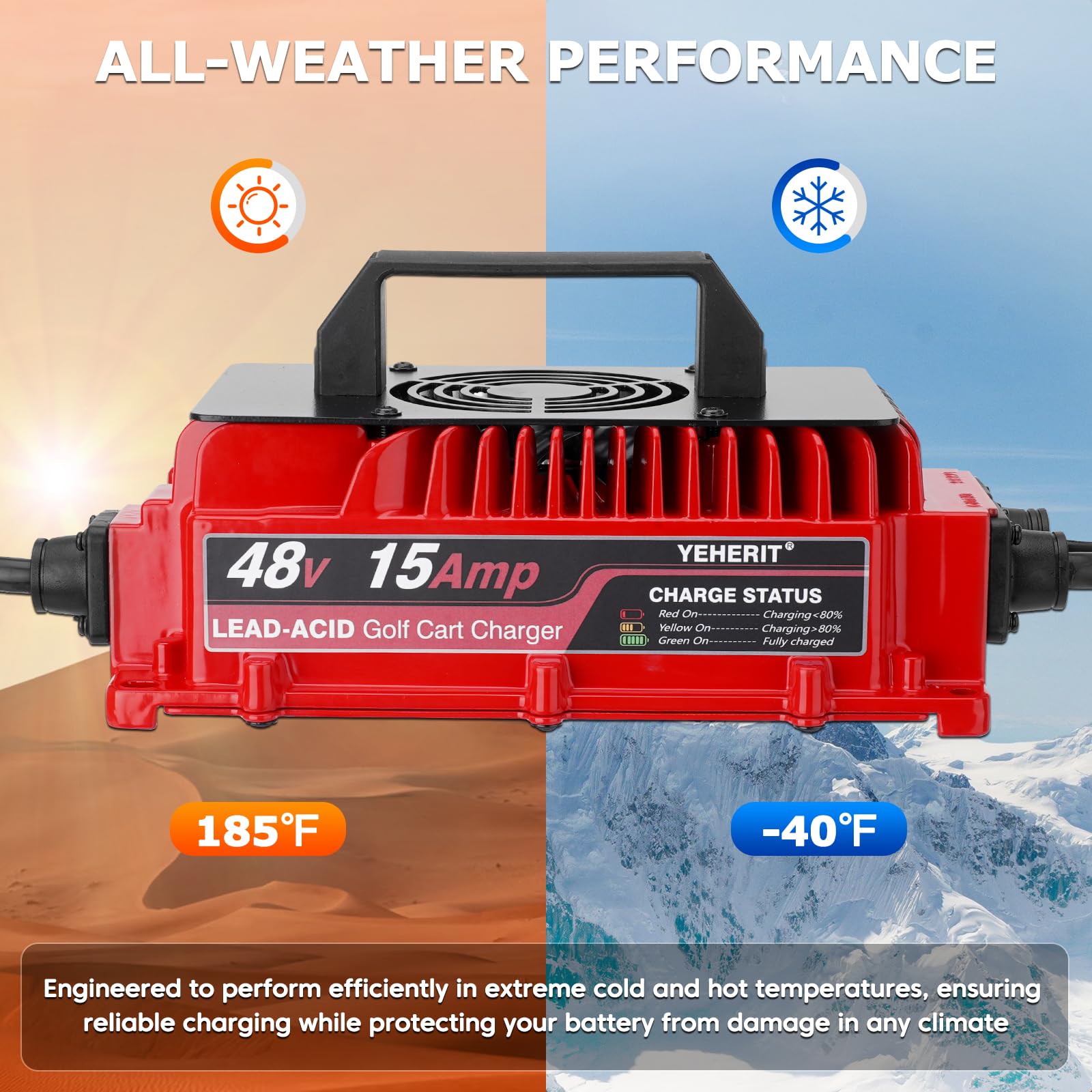 48V 15A Golf Cart Battery Charger for Club Car - Fast Charging & Waterproof Design - Perfect for Golf Carts, Electric Vehicles & Outdoor Power Equipment
