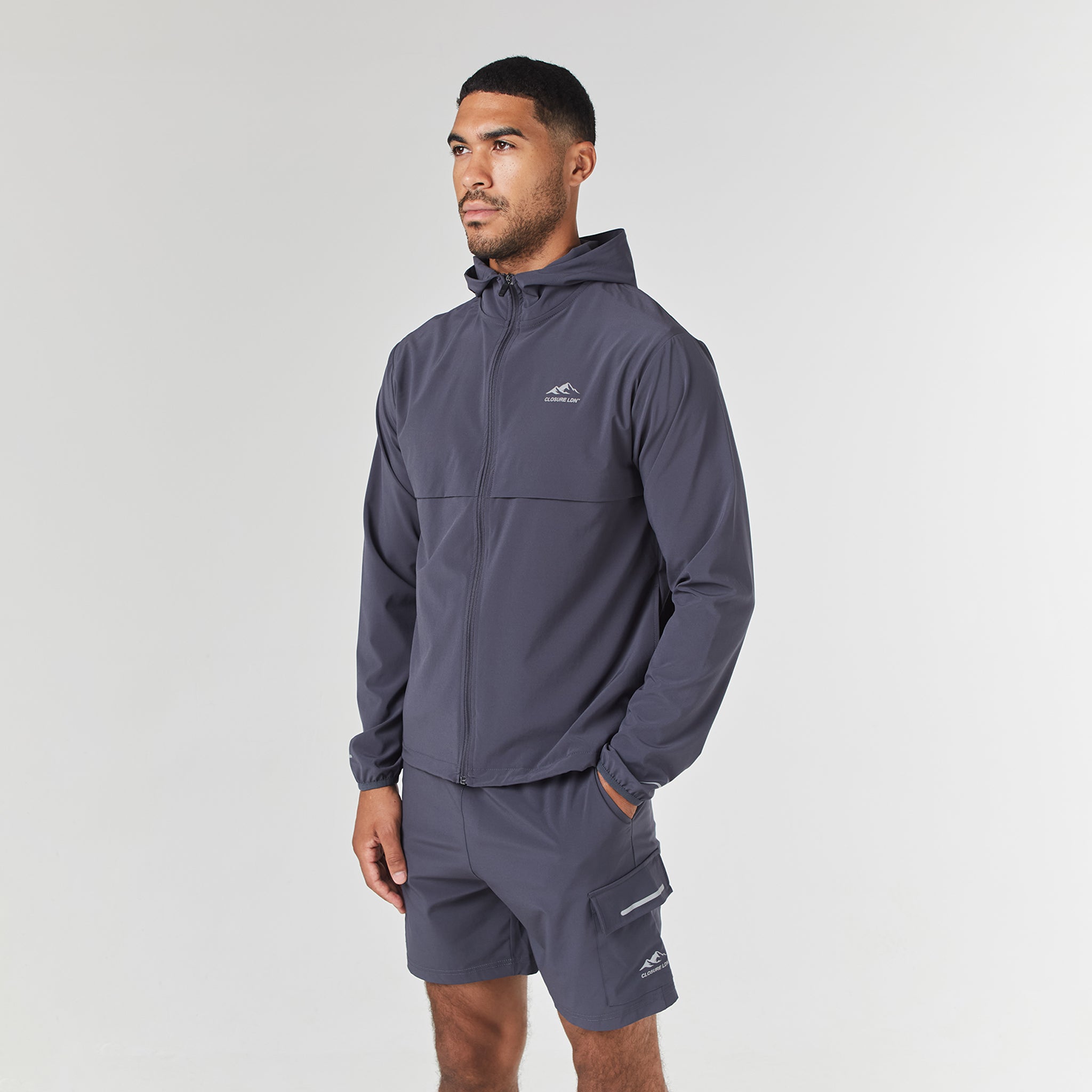 Tech Windbreaker Twinset for Men & Women | Lightweight Waterproof Jacket | Charcoal Grey | Outdoor Hiking, Running, Travel
