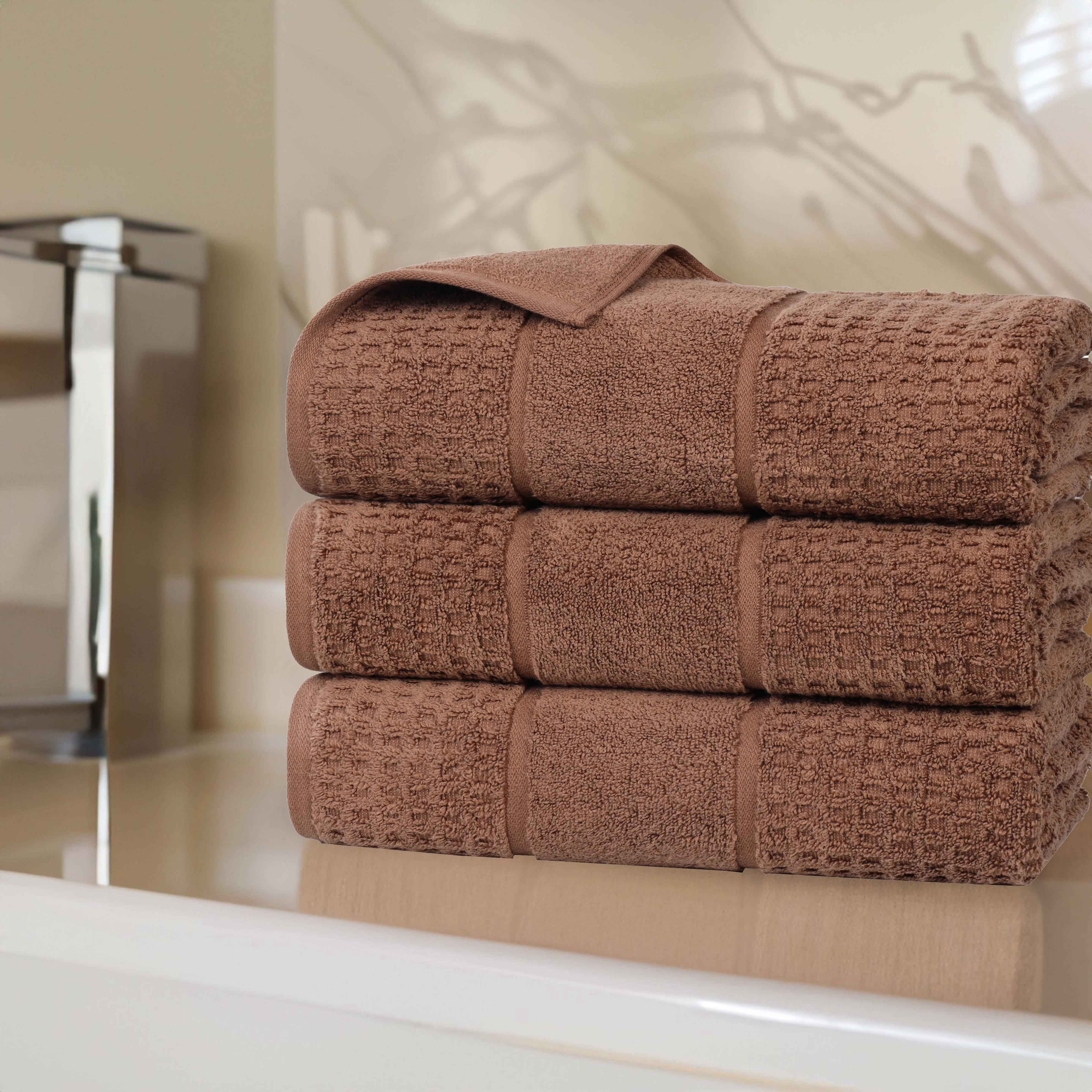 Premium Zero Twist Cotton Waffle Bath Towels - Ultra Soft & Absorbent Honeycomb Weave - Set of 3 for Spa, Bathroom & Beach Use