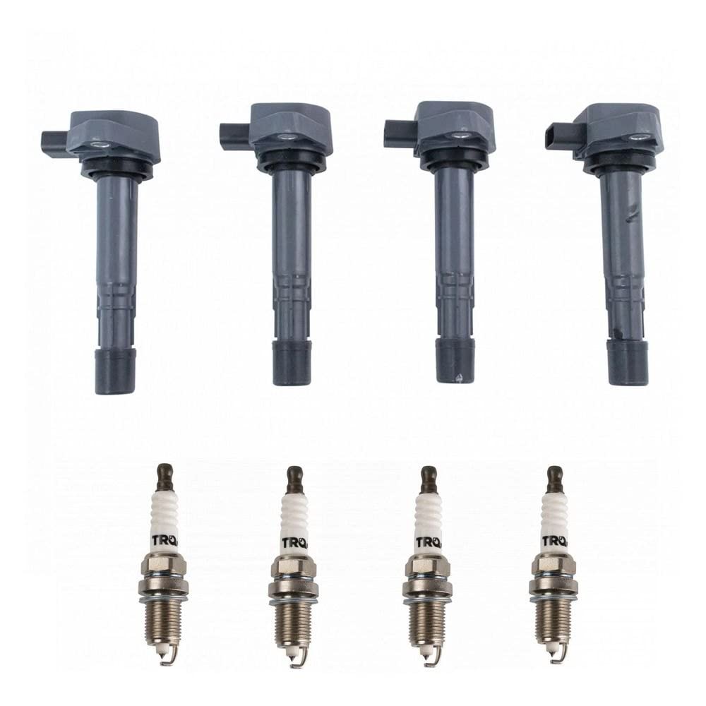 TRQ Ignition Coil Set with Spark Plugs - Compatible with 2001-2005 Honda Civic 1.7L 4 Cylinder - High Performance Replacement Parts for Smooth Engine Start & Acceleration - Perfect for Daily Commuting & Road Trips