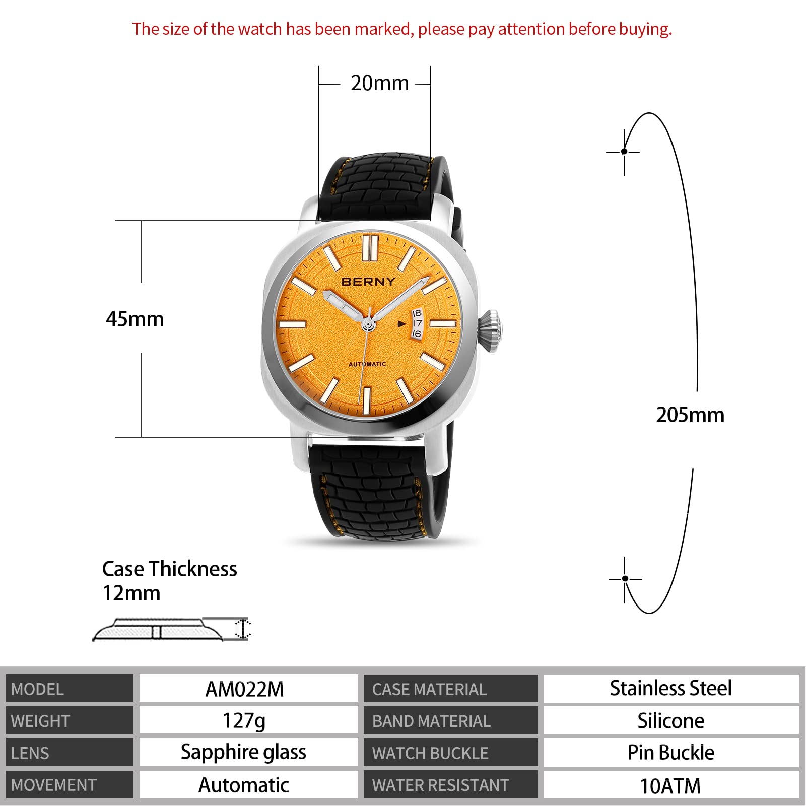 BERNY Men's Japanese Automatic Self-Winding Mechanical Watch - 10ATM Waterproof, Sapphire Crystal Scratch-Resistant, Super Luminous with Date Display (No Battery Needed) - Perfect for Business, Formal Occasions & Everyday Wear