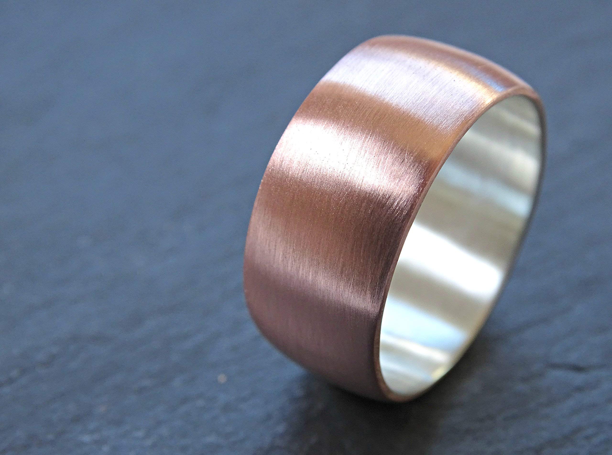 Handmade Domed Copper Wedding Ring for Men - Personalized Engraved Mixed Metal Ring (Copper & Silver) - Unique Alternative Wedding Band & Anniversary Gift - Perfect for Engagements, Weddings & Special Occasions