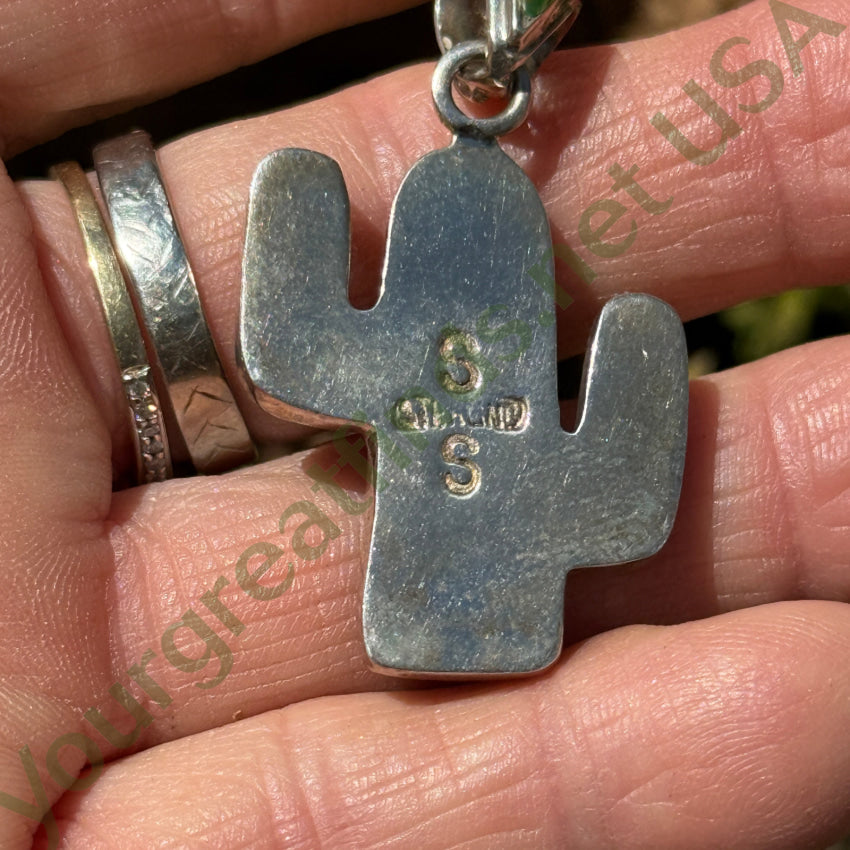 Sterling Silver Turquoise Coral Saguaro Cactus Pendant Necklace - Southwest Style Jewelry for Women, Gift for Nature Lovers, Perfect for Boho Fashion and Western Outfits