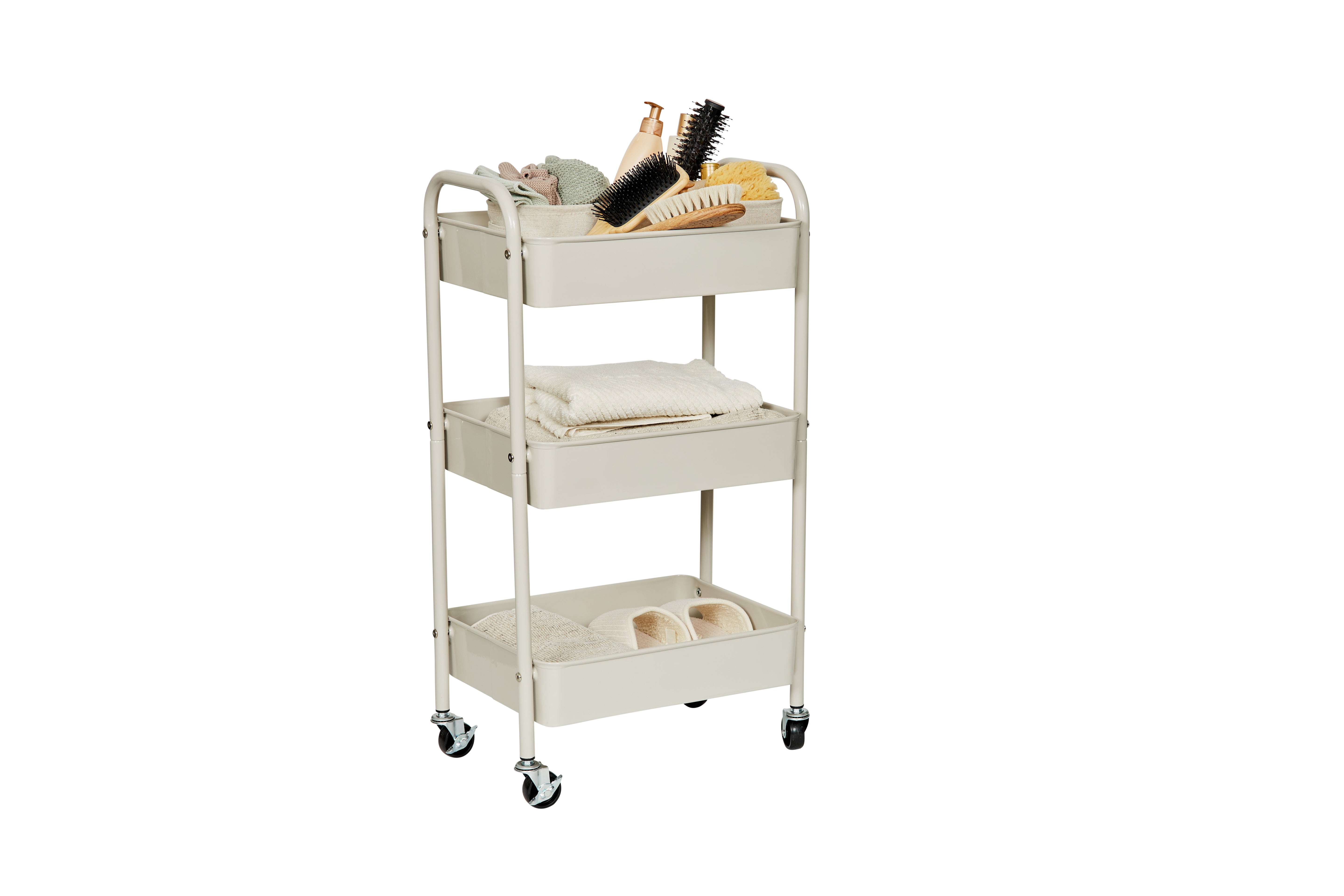 3 Tier Rolling Cart with Wheels - Grey Metal Utility Cart for Kitchen, Office, Bathroom Storage & Organization - Perfect for Home, Dorm, Salon Use