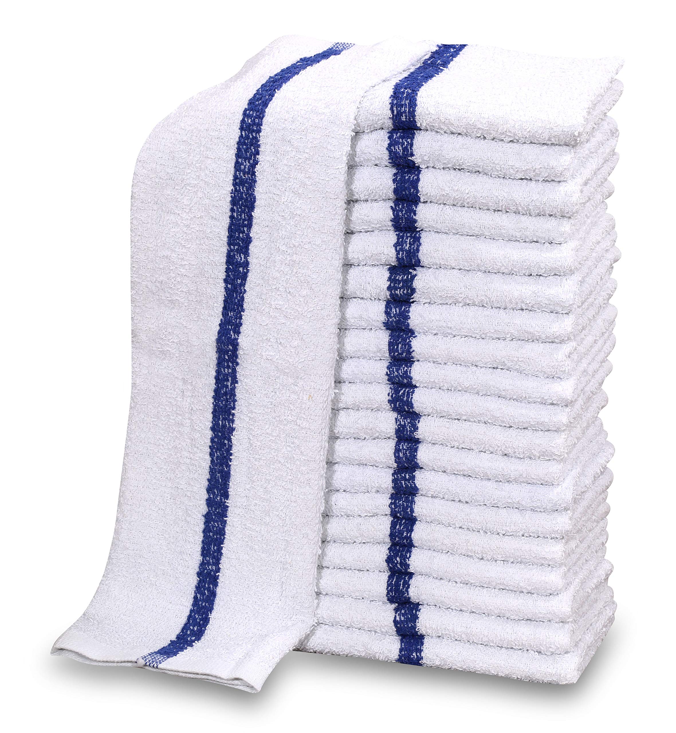 Premium 60-Pack Cotton Blend White Restaurant Bar Mops Kitchen Towels - 28oz Heavy Duty Cleaning Cloths with Blue Stripe for Commercial & Home Use - Ideal for Restaurants, Bars, Hotels and Household Cleaning