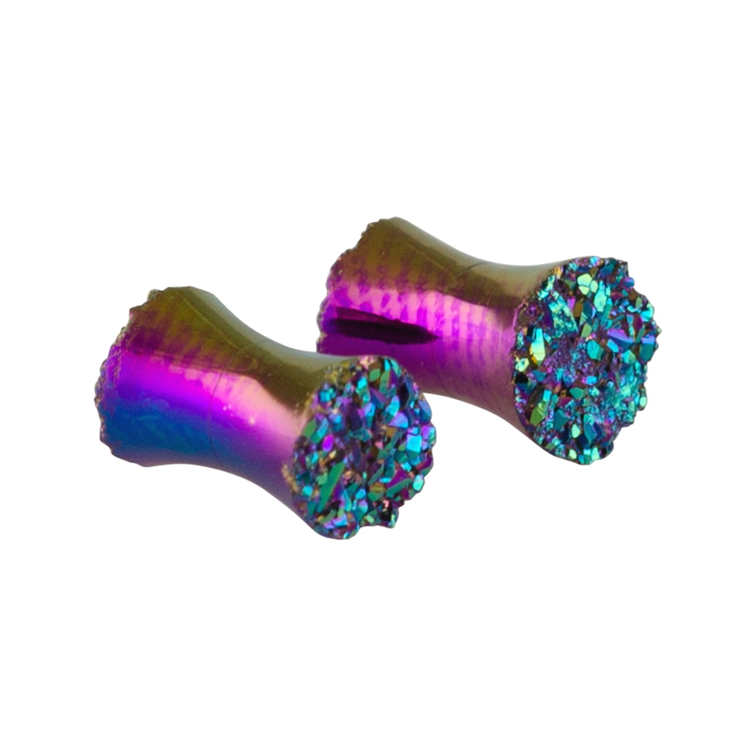 Starborn Creations Rainbow Titanium Double Sided Drusy Stone 4g Gauged Earrings - Stunning Ear Plugs for Women & Men, Perfect for Daily Wear, Parties & Special Occasions