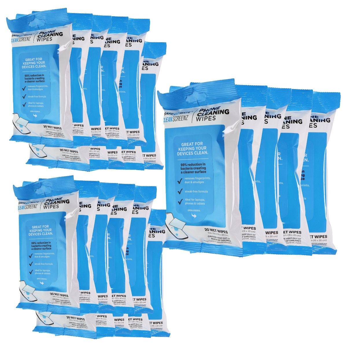 25 Packs SafeMate Screenz Phone Cleaning Wipes - 20 Wipes per Pack (5.9x7.9in) | Screen Cleaner for iPhone, iPad, Laptop, Glasses & Electronics | Perfect for Home, Office & Travel Use