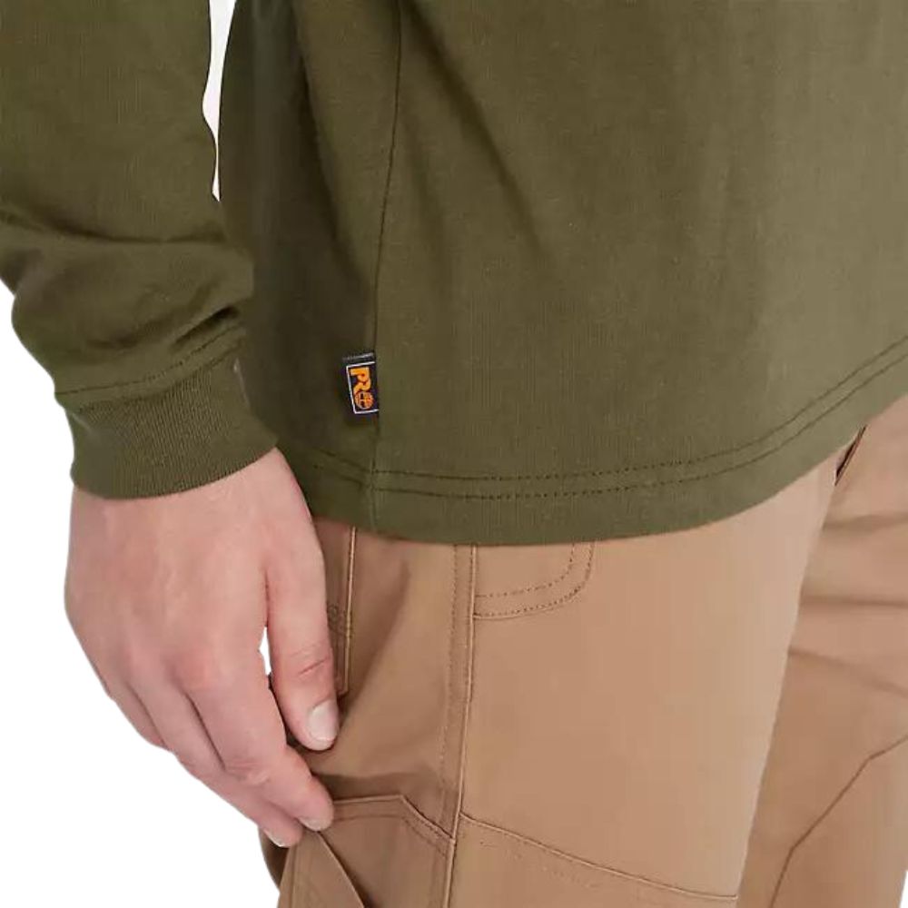 Timberland PRO Men's Core Logo Long Sleeve T-Shirt - Olive Green Workwear Shirt for Construction & Outdoor Activities | Comfortable Cotton Tee for Job Sites & Casual Wear