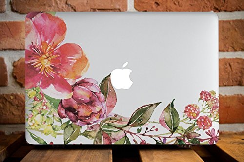 Floral Macbook Pro 13 Case 2020 & Macbook Air 13 Case 2018 - Clear Plastic Protective Cover with Custom Flower Design for A2179 A2141 A2159 Models - Perfect for Work, School & Travel