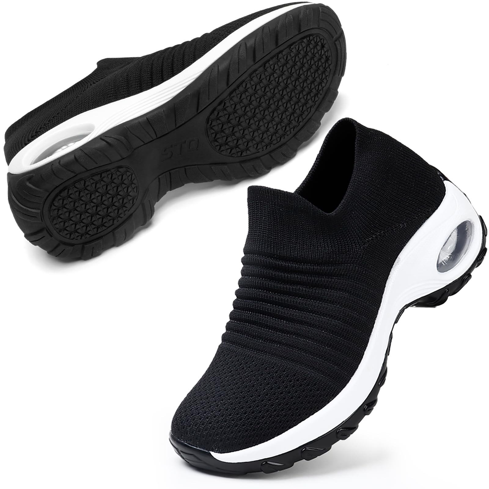 STQ Women's Slip-On Walking Shoes - Breathable Non-Slip Work Sneakers with Air Cushion & Arch Support - Comfortable Orthopedic Shoes for Nurses, Waitresses & All-Day Wear