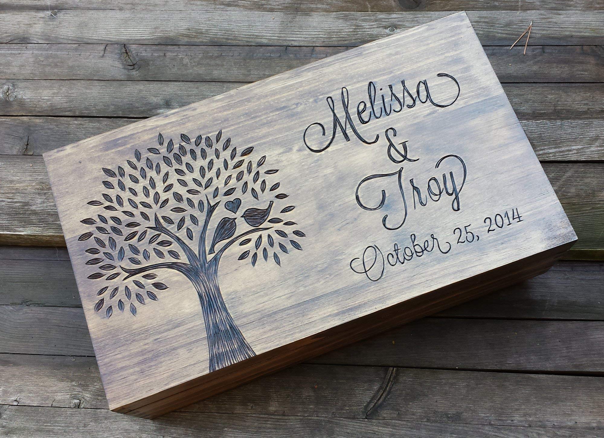Personalized Double Wine Box for 2 Bottles - Custom Engraved Tree & Love Birds Design - Perfect for Anniversaries, Weddings & Romantic Gifts