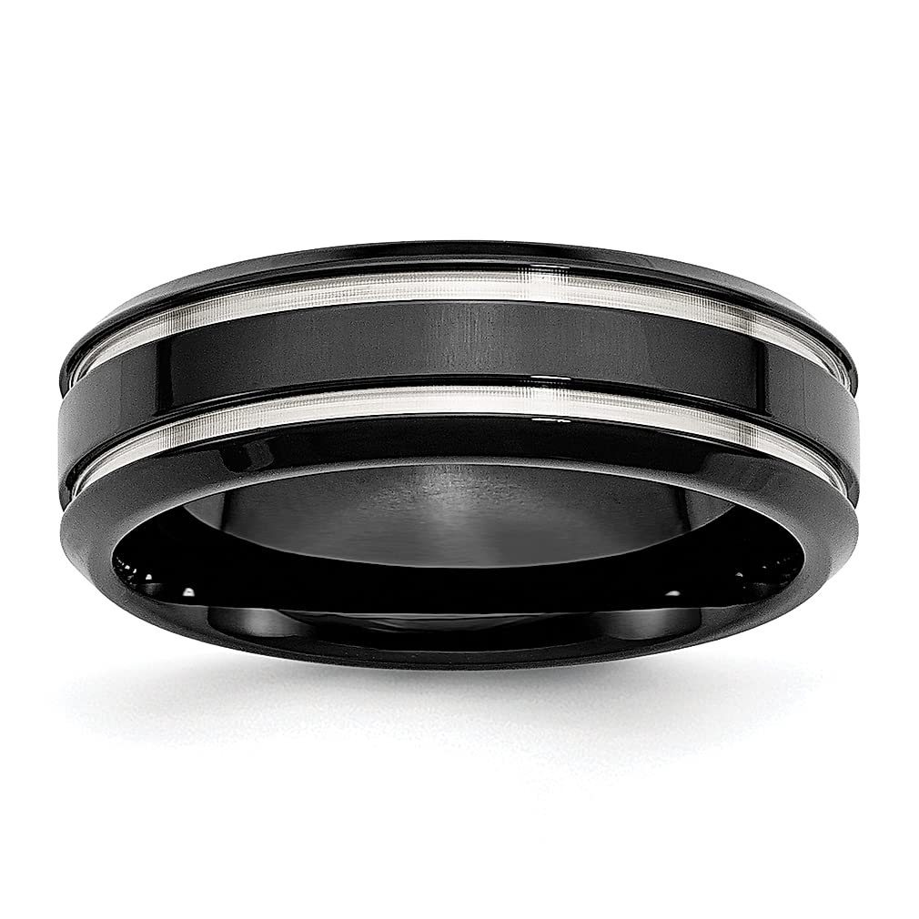 ICE CARATS 7mm Black Stainless Steel Band Ring for Men - Wedding, Fashion Jewelry, Gifts for Him, Dad - Perfect for Anniversaries, Engagements & Special Occasions