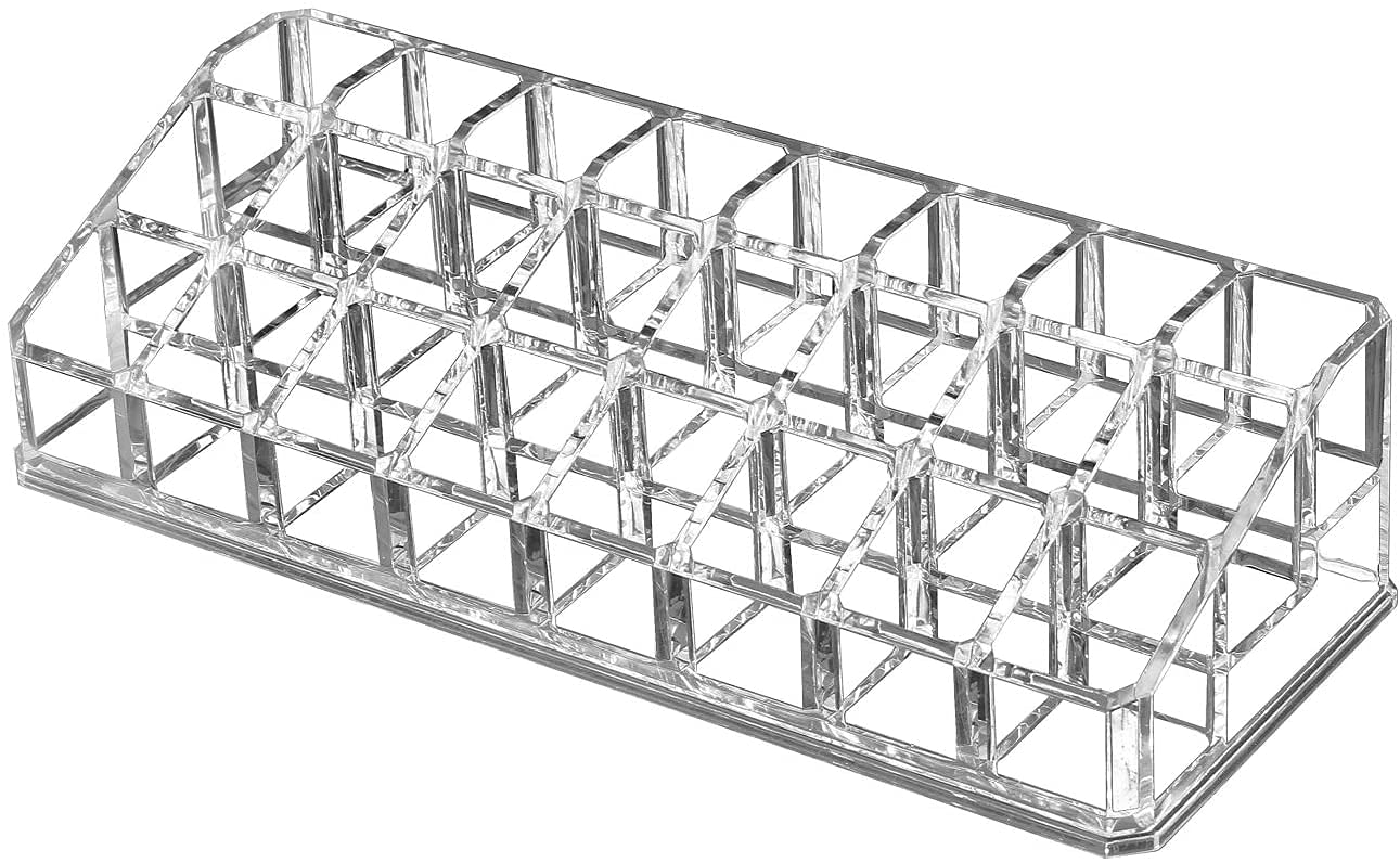 XIVUMN Acrylic Lipstick Holder - 24 Compartment Clear Makeup Organizer for Lip Gloss, Balm, Mascara, Brushes & Skincare - Multipurpose Vanity Storage Case | Perfect for Bathroom Counter, Dresser Top & Beauty Salon Display