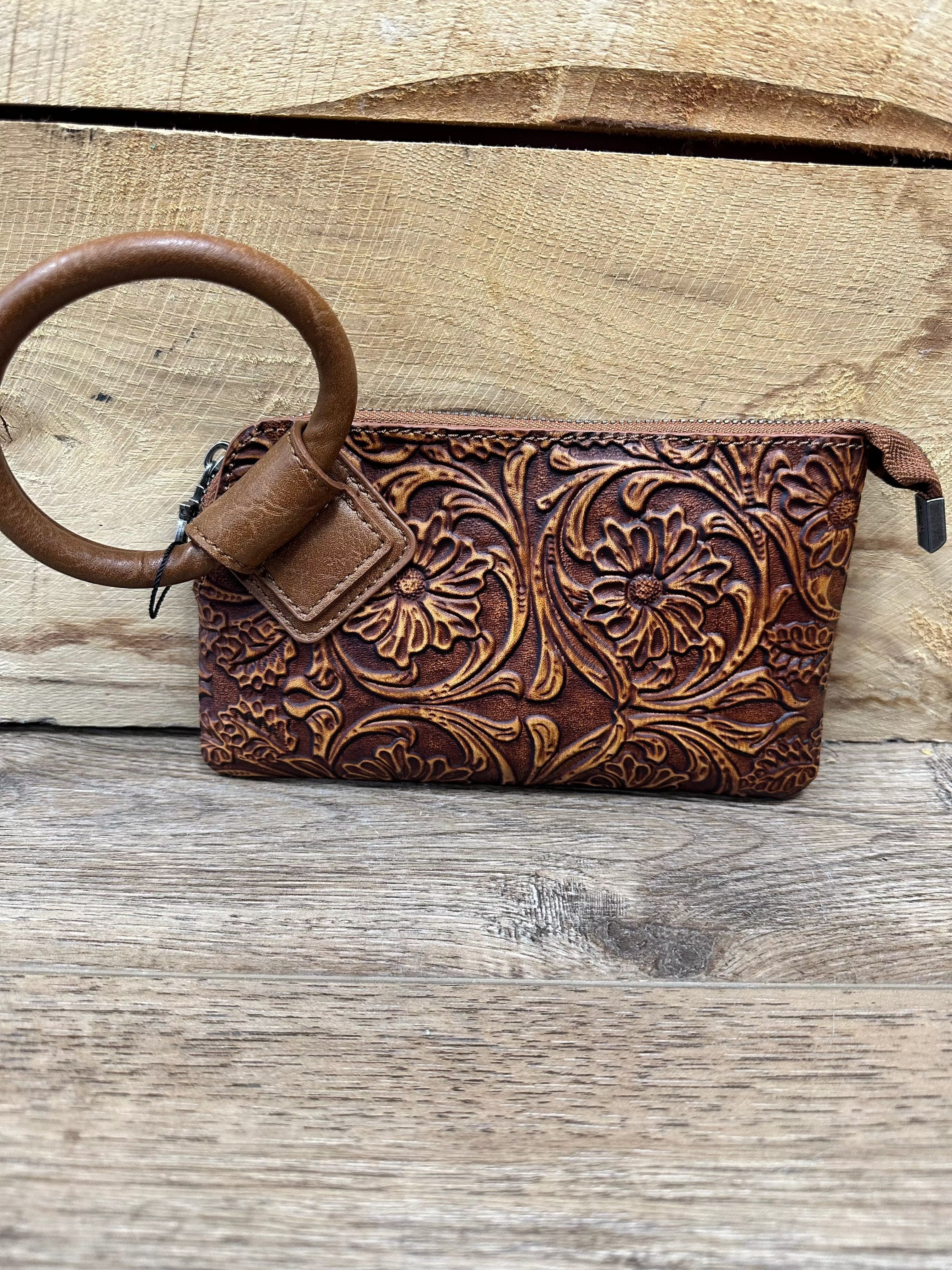 Montana West Floral Tooled Leather Wristlet Clutch Purse for Women - Elegant Crossbody Handbag for Parties, Weddings & Everyday Use