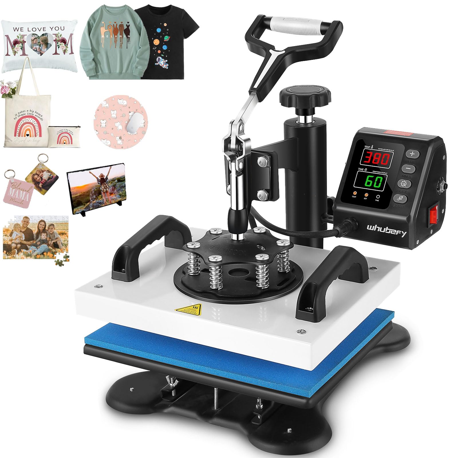 Whubefy 12x10in 650W Digital Heat Press Machine for T-Shirts, Bags, Pillows & Sublimation - Fast Heat-up, Precise Temp Control - Perfect for DIY Crafts & Small Business Printing