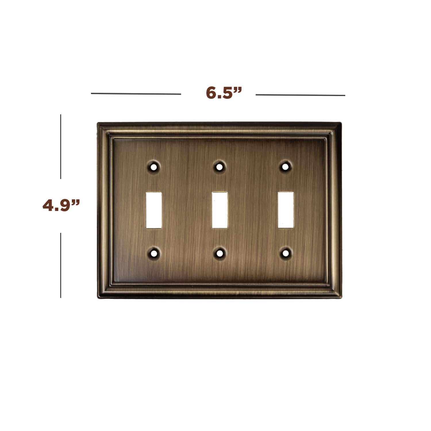 Decorative Beveled Antique Brass Wall Plates - 3 Gang Toggle Switch & Outlet Covers (2 Pack) - Elegant Electrical Cover Plates for Living Room, Bedroom & Office