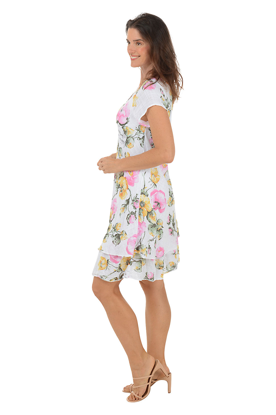 Elegant Pink Peonies V-Neck Cap Sleeve Summer Dress for Women - Perfect for Garden Parties, Weddings & Date Nights