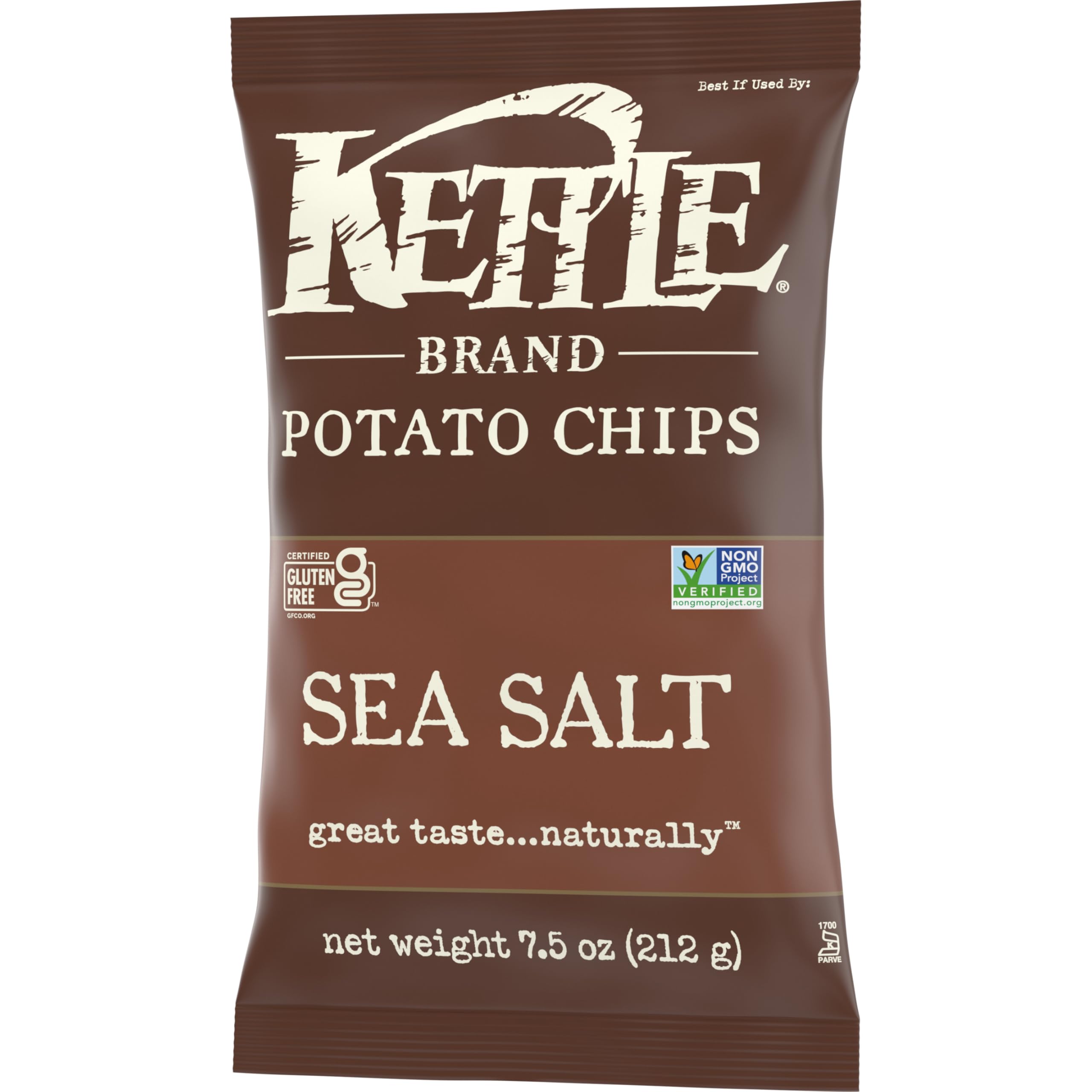 Kettle Brand Sea Salt Kettle Cooked Potato Chips - 7.5 Oz Bag - Crunchy Snack for Parties, Picnics & Lunchboxes - Gluten Free & Non-GMO