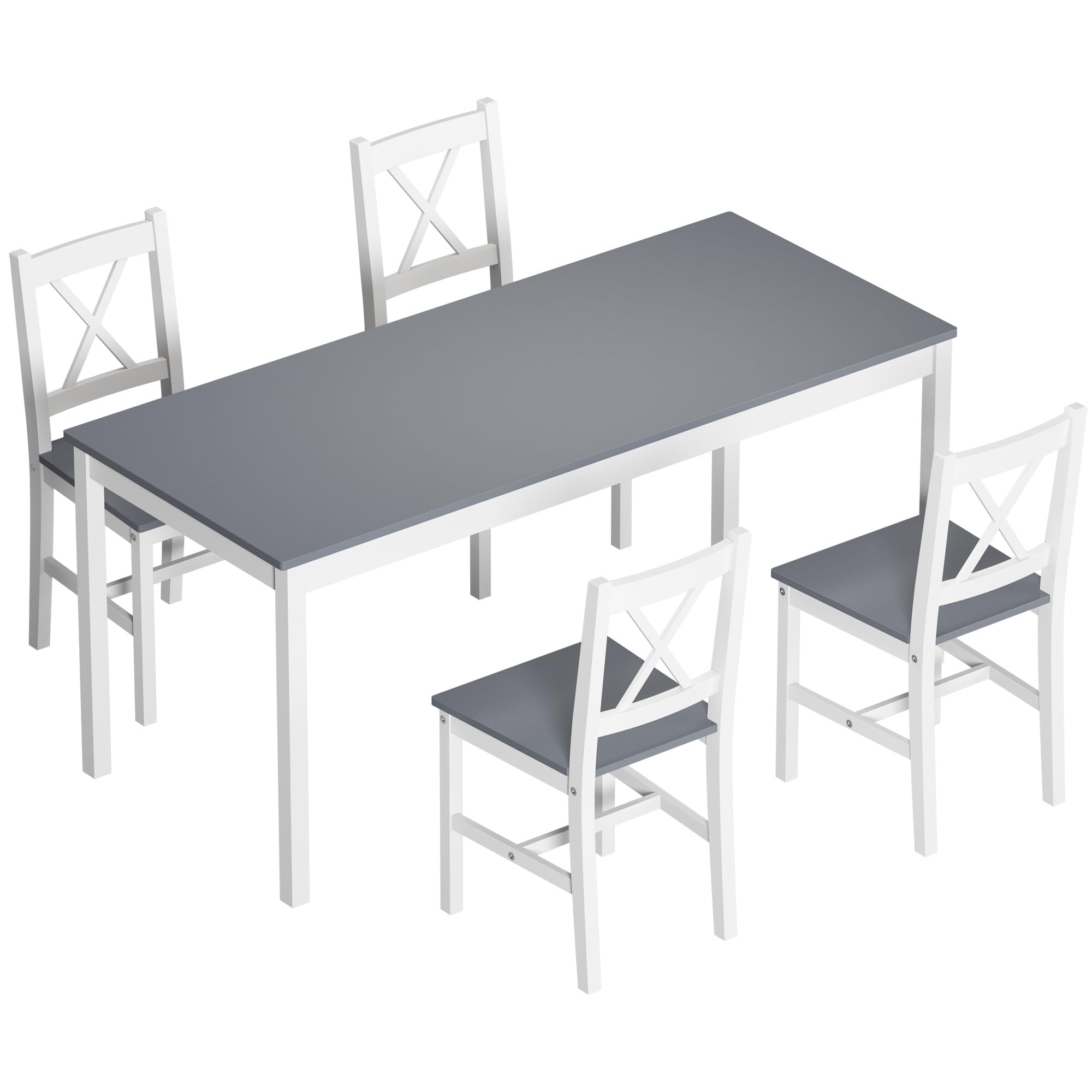 Soges 5-Piece Dining Table Set - 47.2 Inch Rectangular Pine Wood Kitchen Table with 4 Chairs, White Grey Modern Furniture for Kitchen, Dining Room, Dinette | Perfect for Small Spaces, Family Meals & Entertaining Guests