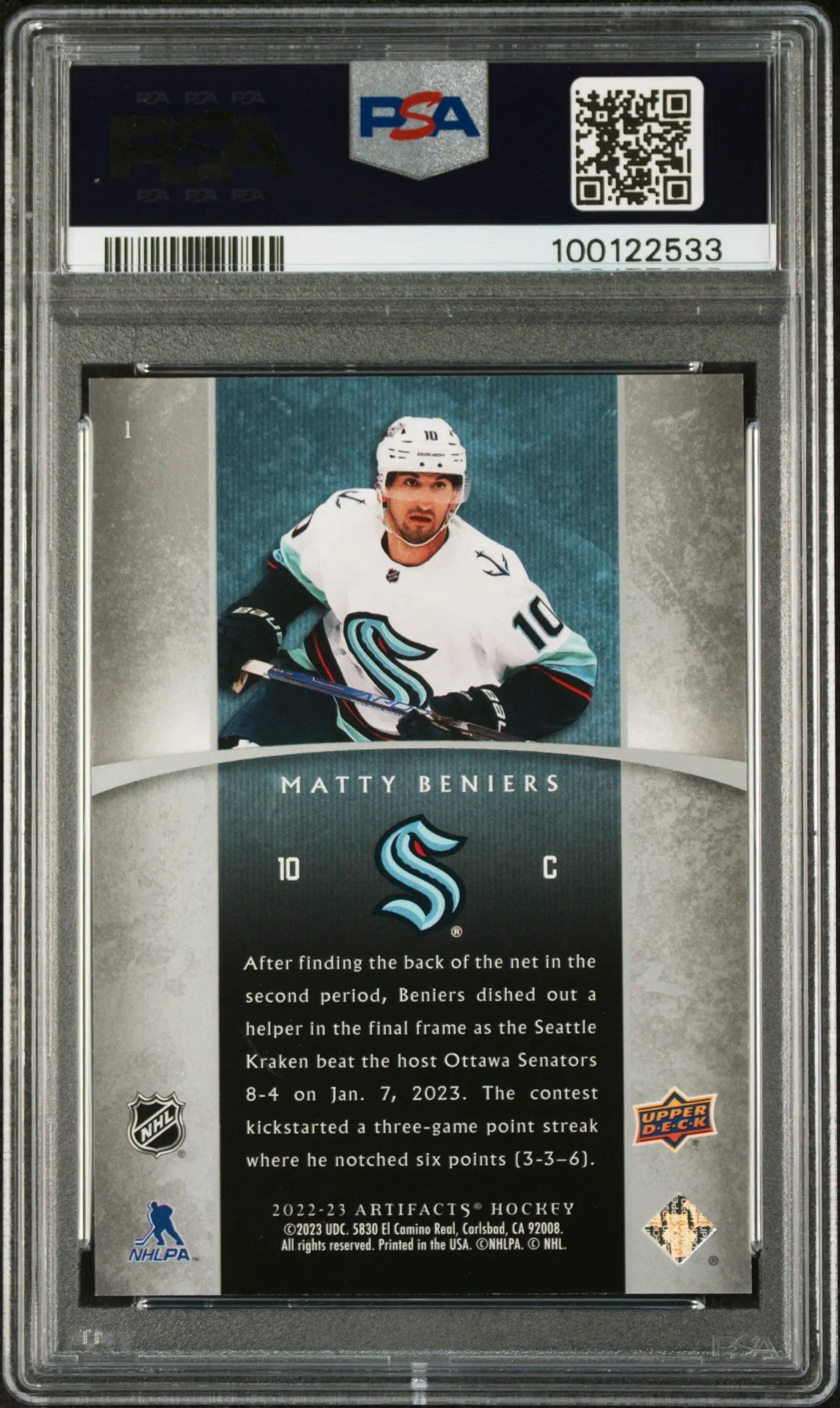 2022 Upper Deck Artifacts Matty Beniers Retro Rookie Redemption Card PSA 9 Mint Condition /999 - Perfect for Hockey Collectors, Sports Memorabilia Enthusiasts & NHL Fans