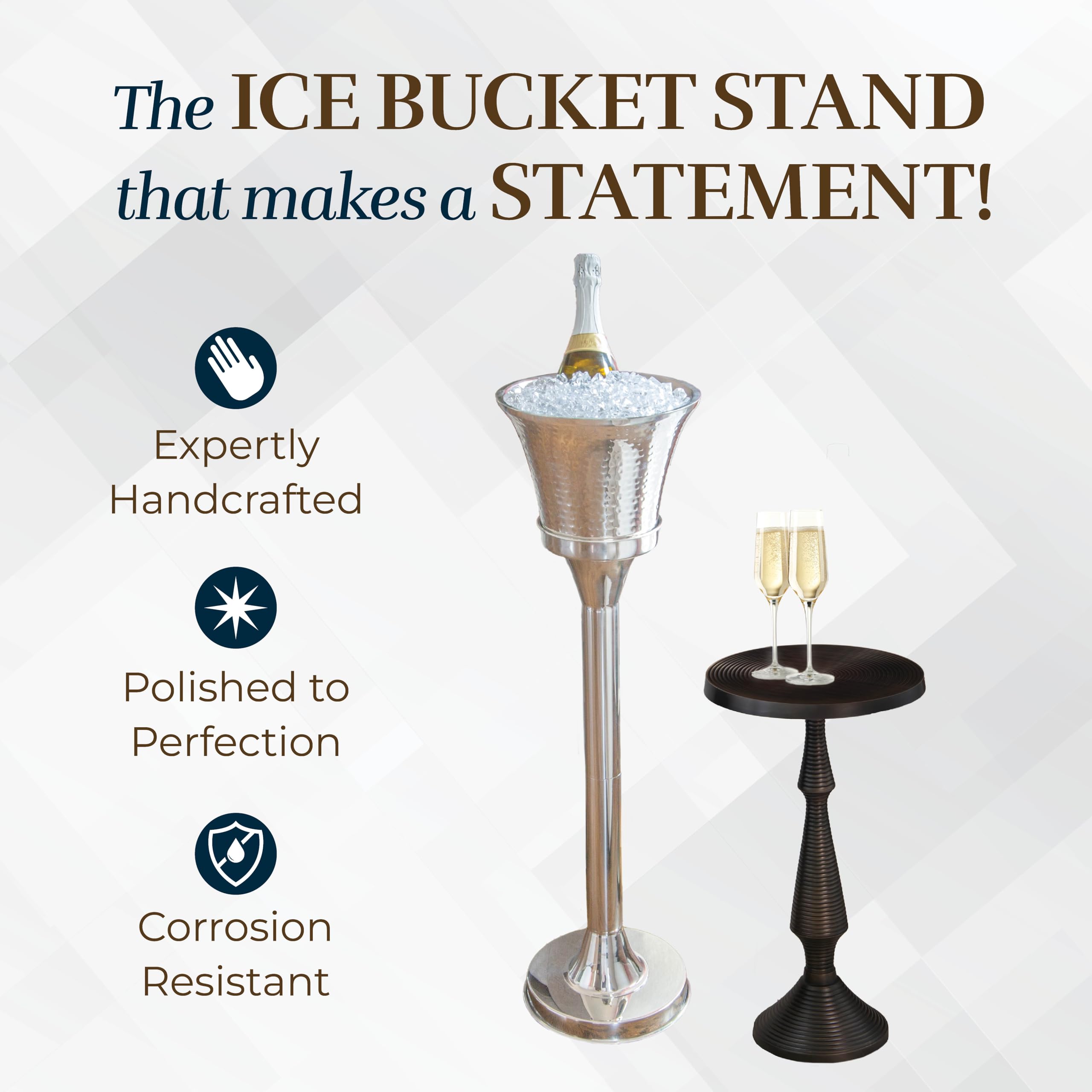 Premium Stainless Steel Drink Stand & Wine Ice Bucket - Double Walled Champagne Cooler with Adjustable Height, Elegant Polished Finish for Parties, Weddings & Home Bar Use
