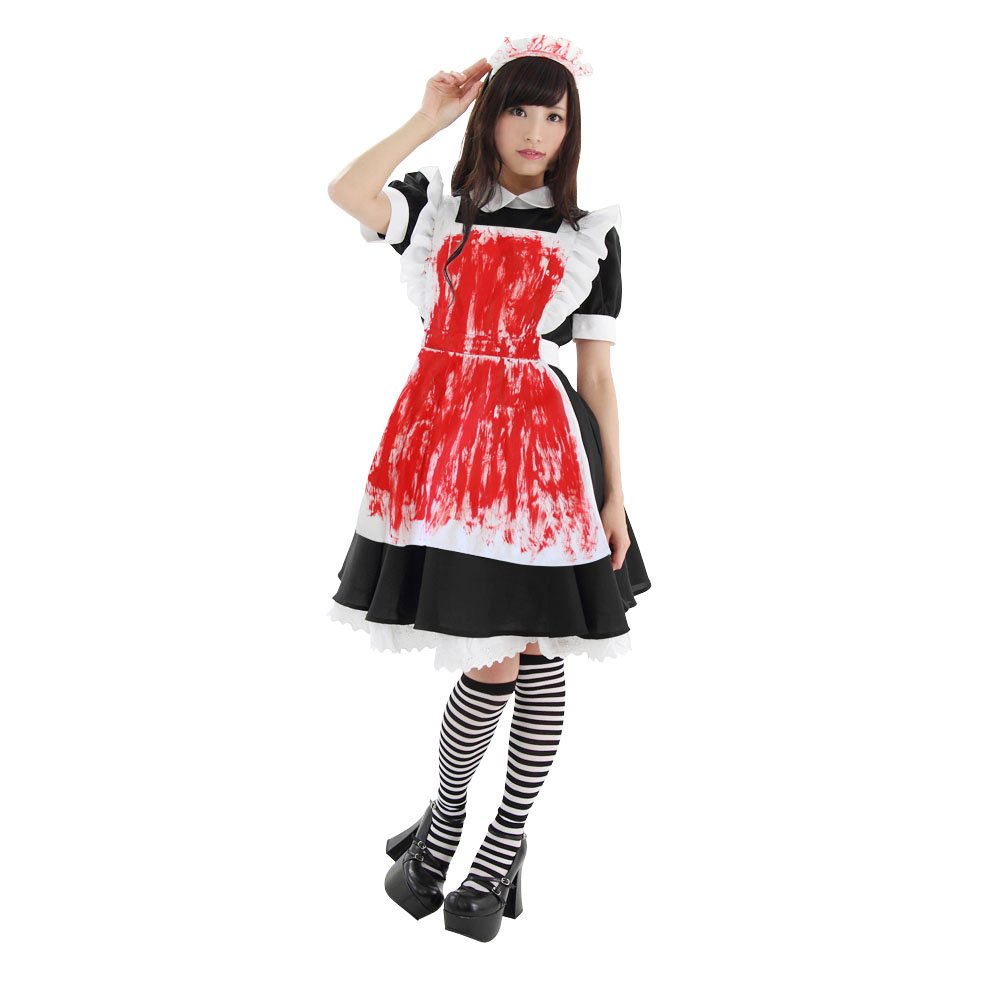 Sexy Gothic Lolita Costume for Women - Halloween Cosplay, Maid Outfit with Blood Stains for Anime Conventions & Themed Parties