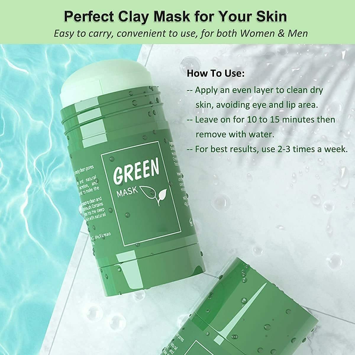 Huda Green Tea Clay Stick Mask - Blackhead Remover & Acne Treatment | Oil Control & Deep Pore Cleanser | Purifying Solid Face Mask for Men & Women | Perfect for Daily Skincare & Travel