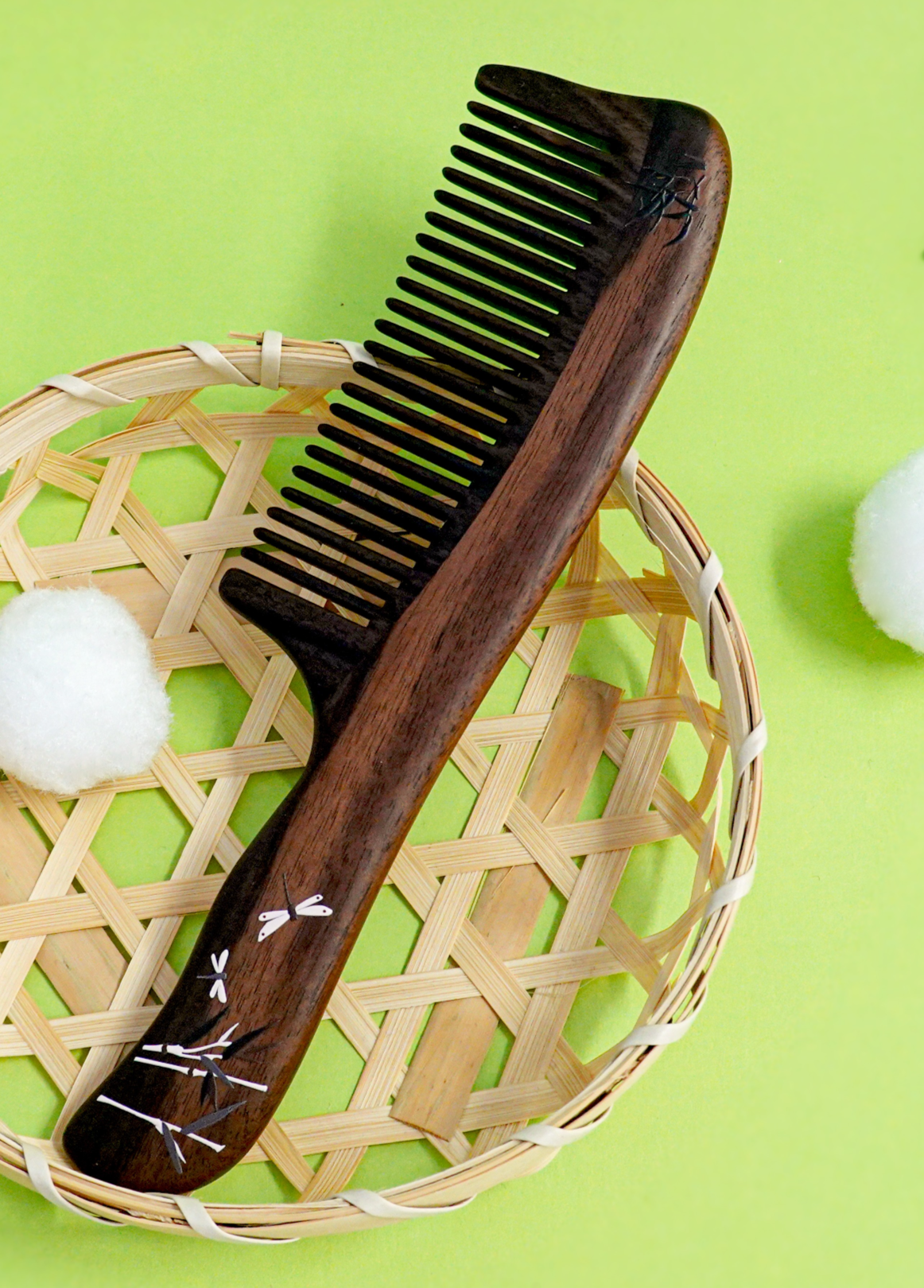 Ebony Wood Hair Comb with Breeze & Bamboo Design - Perfect for Detangling, Styling, and Gentle Scalp Massage at Home or Salon