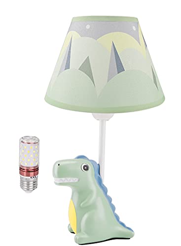 Dinosaur Night Light for Kids - LED Bedside Table Lamp with Shade, Cute Dino Decor for Girls Room, Nursery, Desk & Nightstand - Perfect for Bedtime Reading & Room Decor (Green)